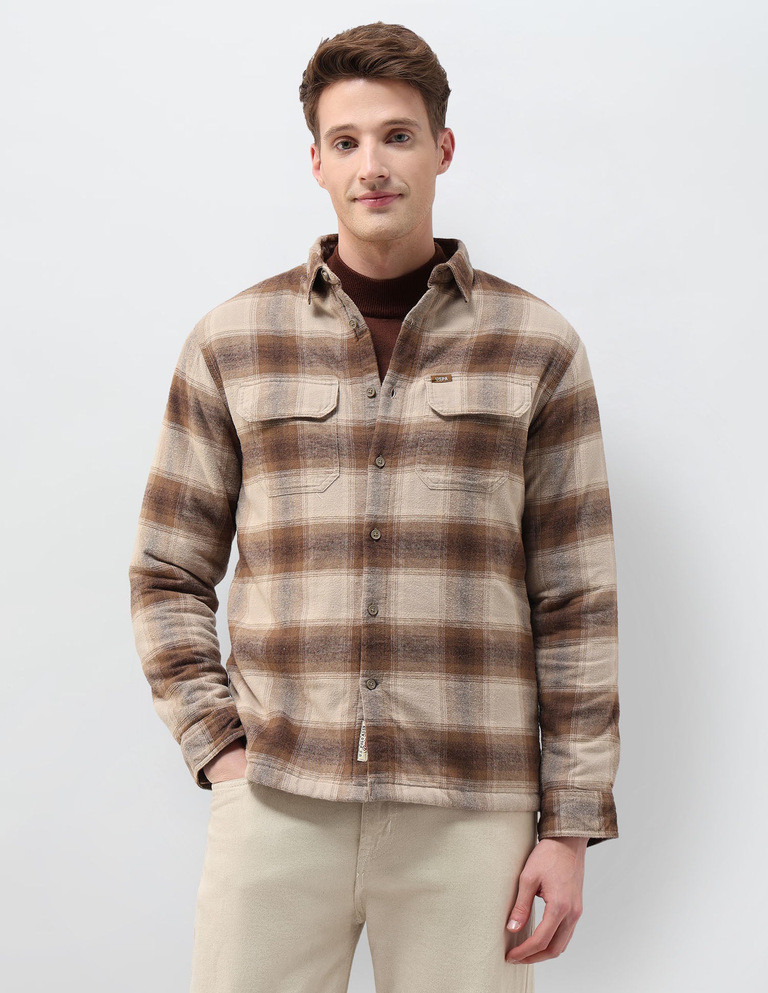 Tartan Checked Slim Fit Shirt Khaki - U.S. Polo Assn. India | Large