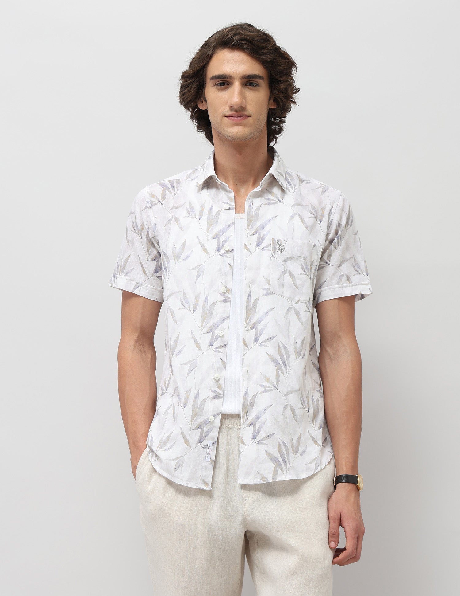 Tropical Printed Tailored Fit Shirt Grey - U.S. POLO ASSN. | Large