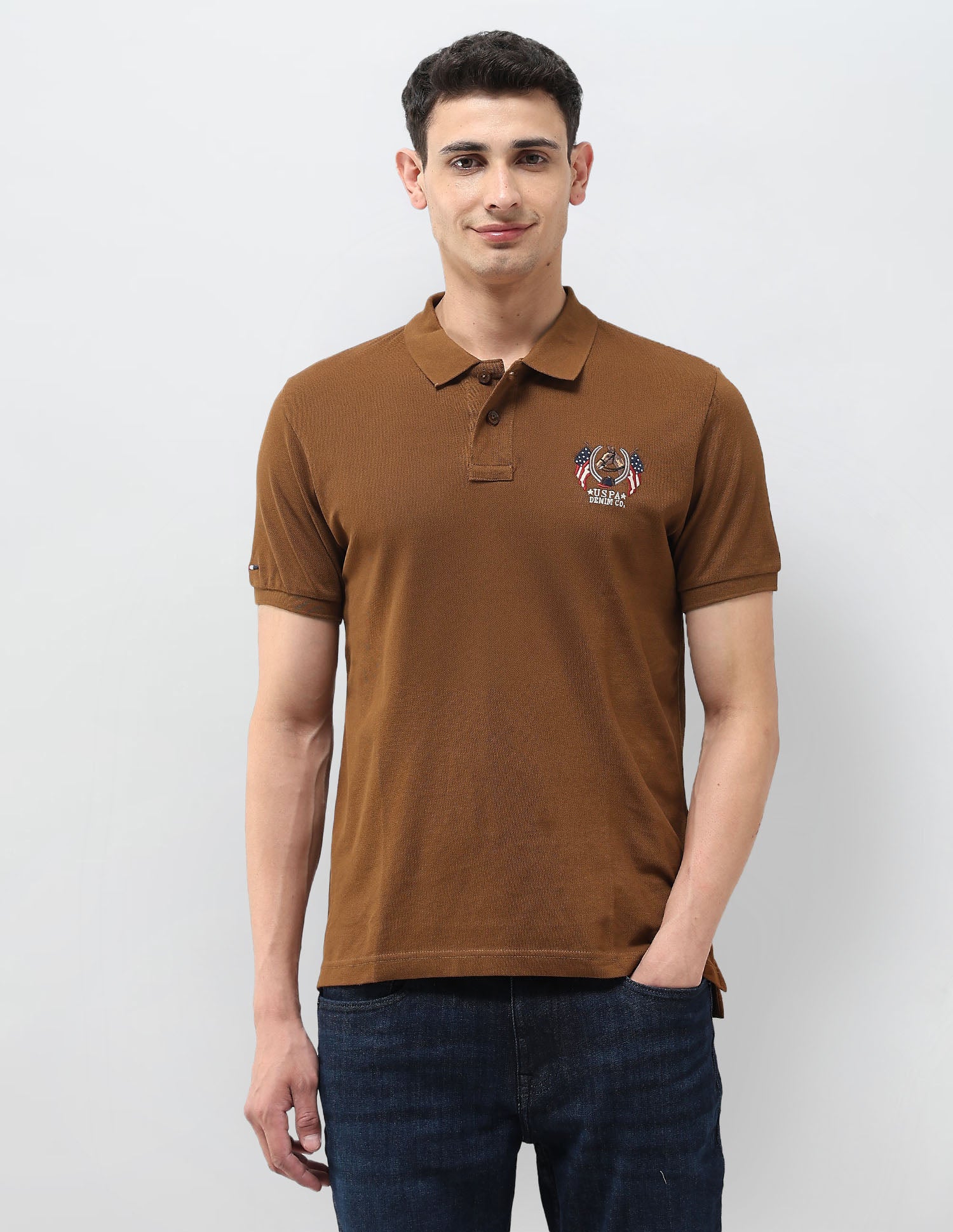 Solid Muscle Fit Polo Shirt Brown - U.S. POLO ASSN. | Large