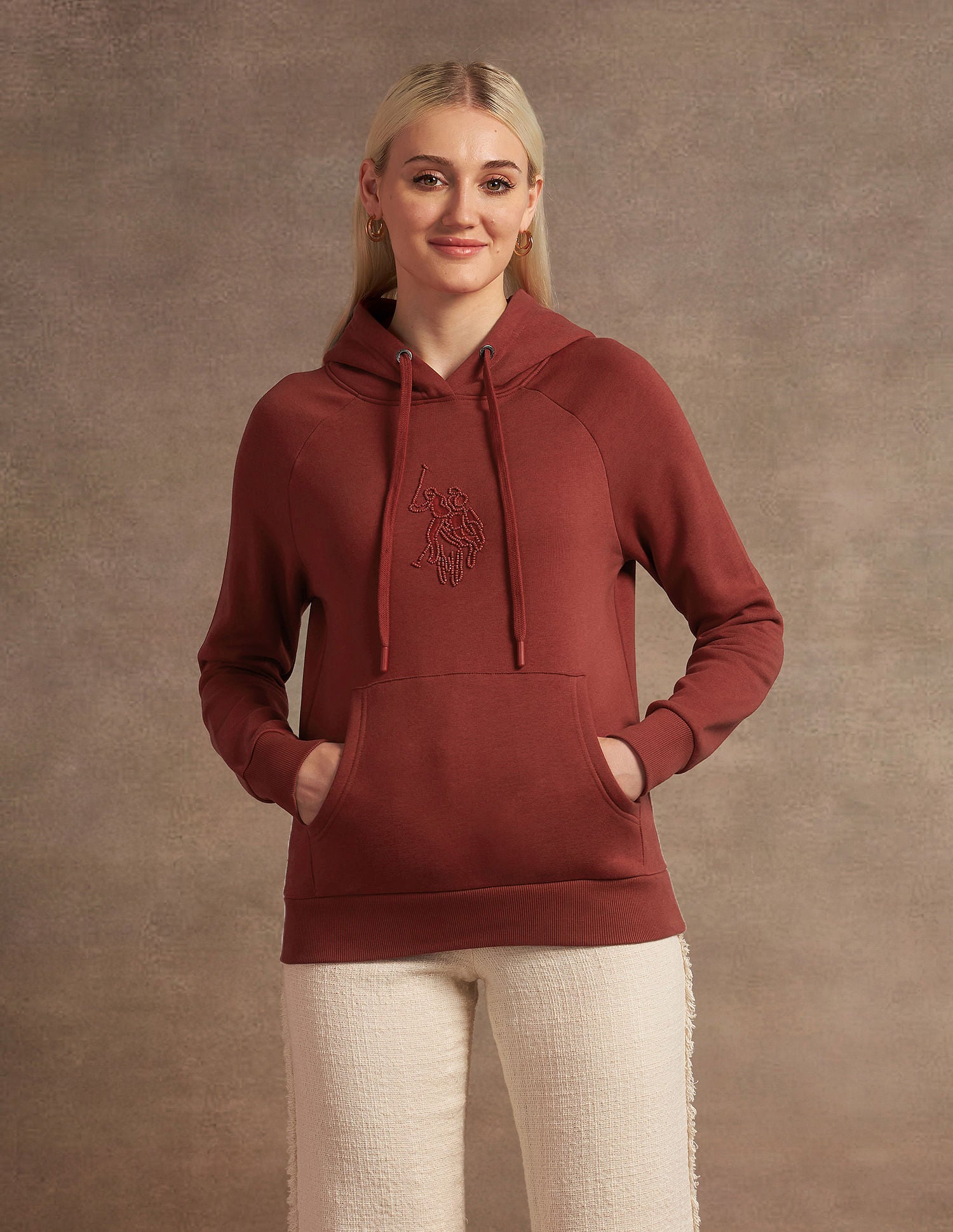 Embroidered Logo Hooded Sweatshirt Rust - U.S. Polo Assn. India | Large