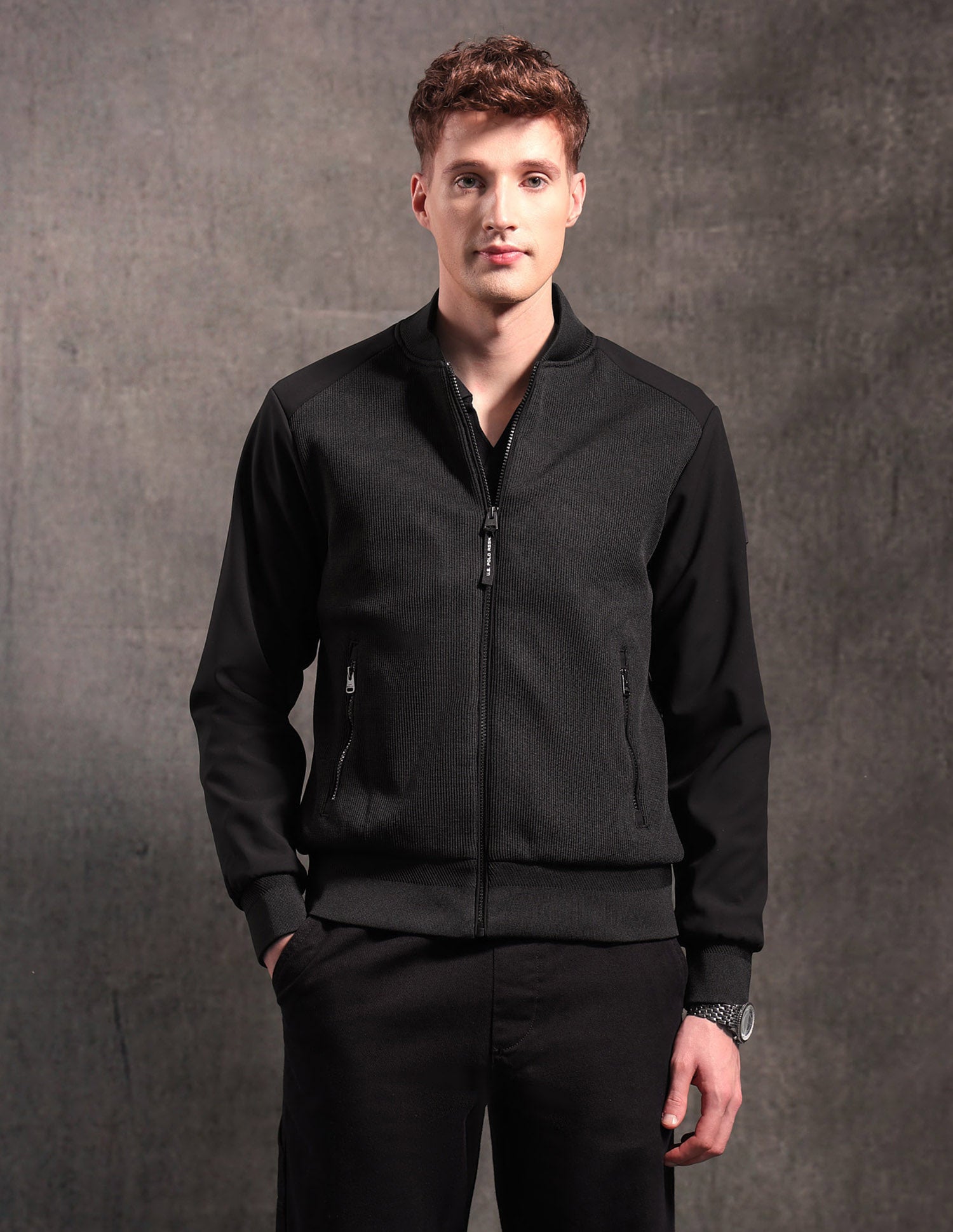 Textured Black & Gold Bomber Jacket Black - U.S. POLO ASSN. | Large