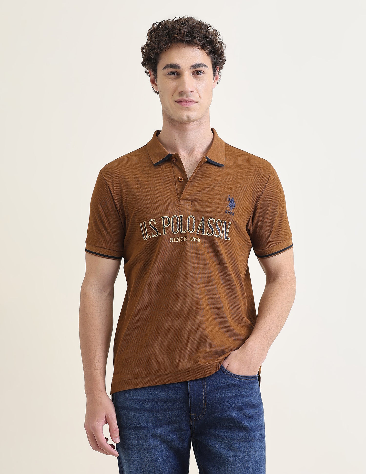 Brand Embroidered Slim Fit Polo Shirt Brown - U.S. Polo Assn. India | Large