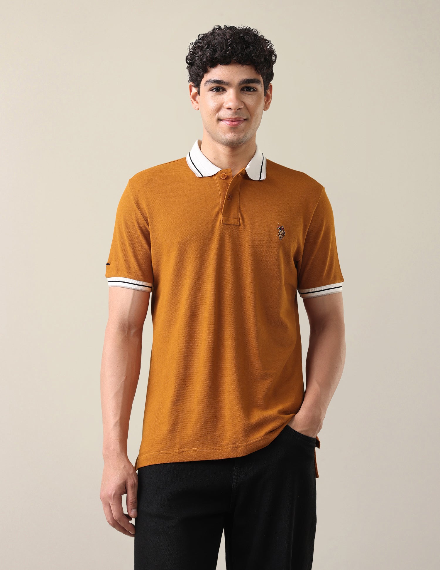 Solid Slim Fit Polo Shirt Orange - U.S. Polo Assn. India | Large