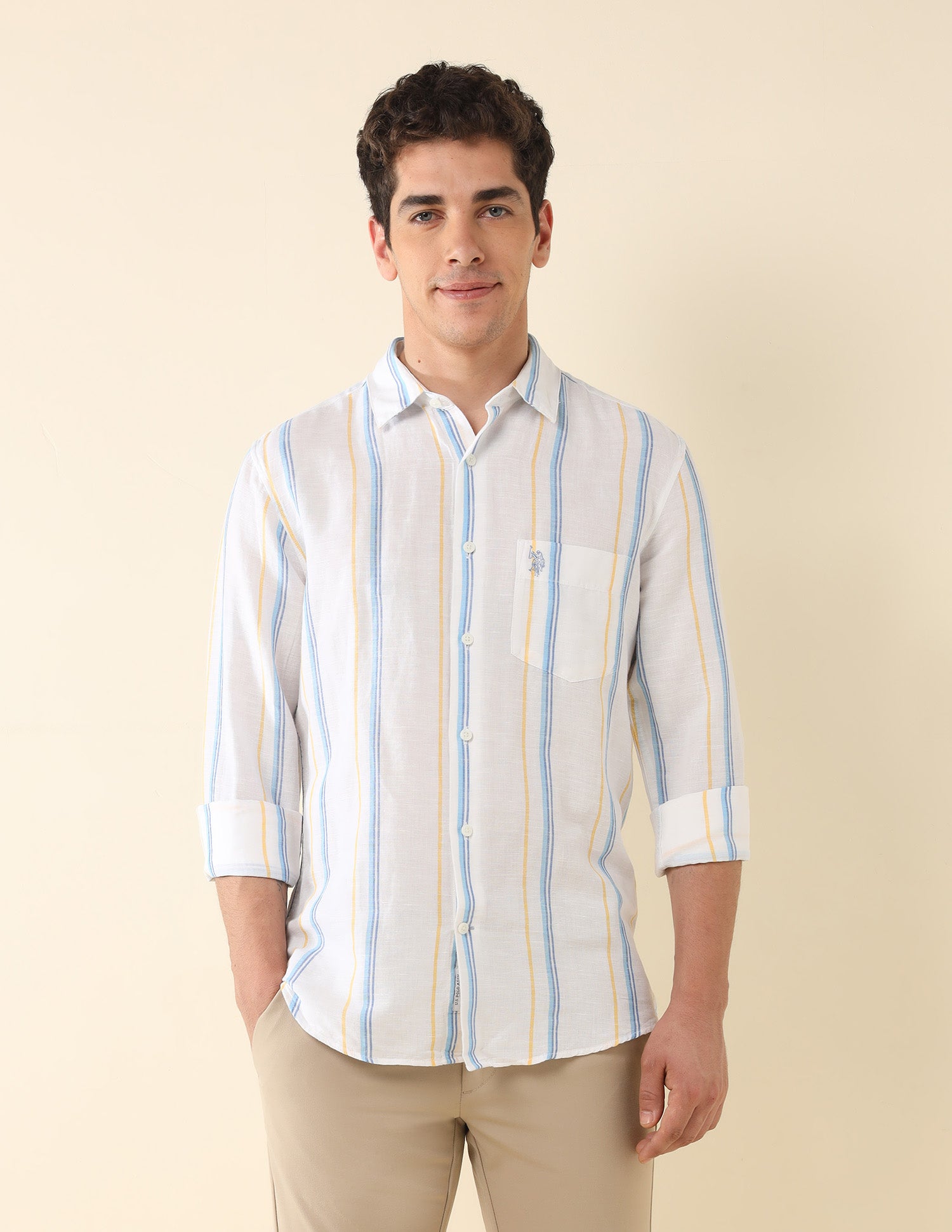 Vertical Striped Tailored Fit Shirt White - U.S. Polo Assn. India | Large