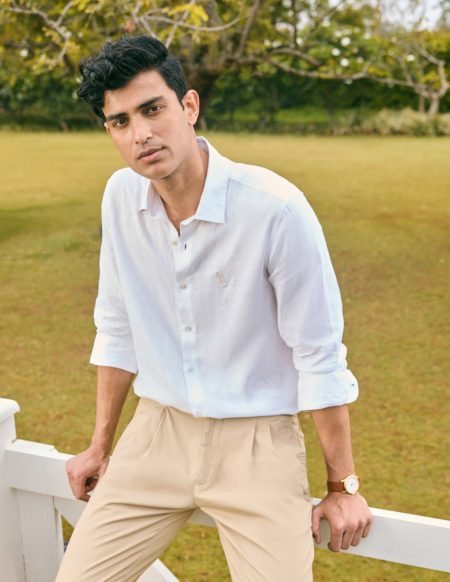 Pacho X Tailored Fit Pure Linen Shirt White - U.S. Polo Assn. India | Large