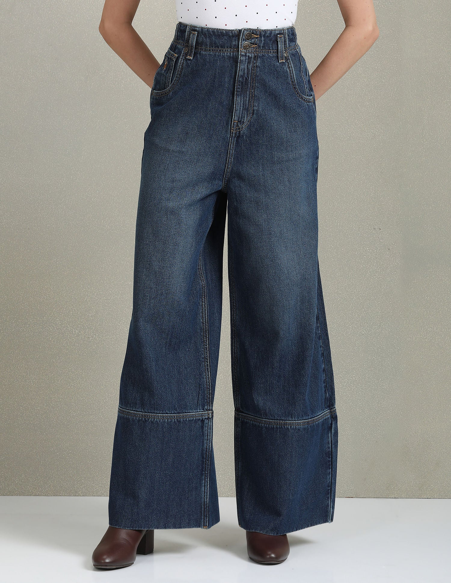 High Rise Wide Leg Jeans Blue - U.S. POLO ASSN. | Large