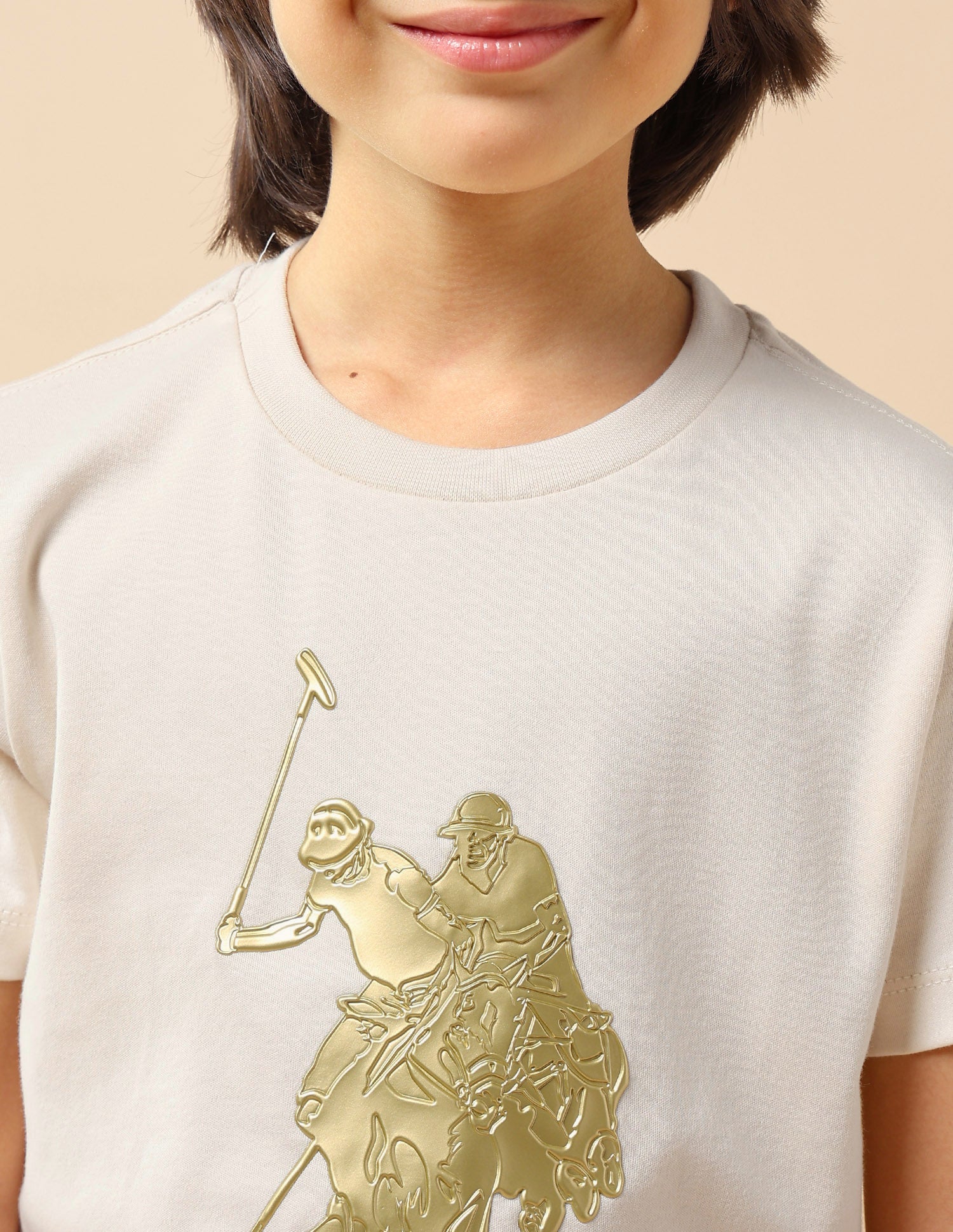 Boys Graphic Brand Embossed Regular Fit T-Shirt Off White - U.S. POLO ASSN. | Large