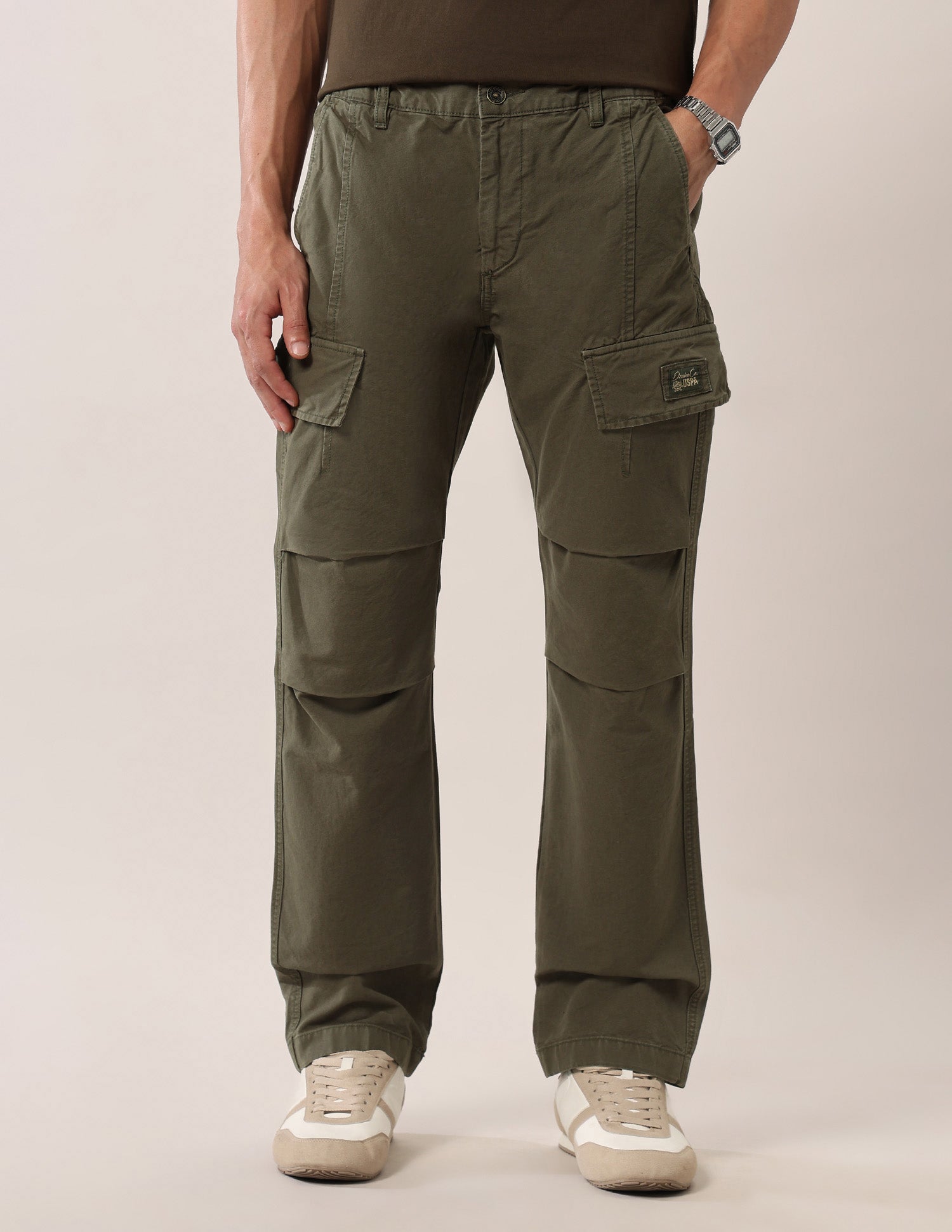 Mid Rise Straight Fit Twill Cargos Green - U.S. Polo Assn. India | Large