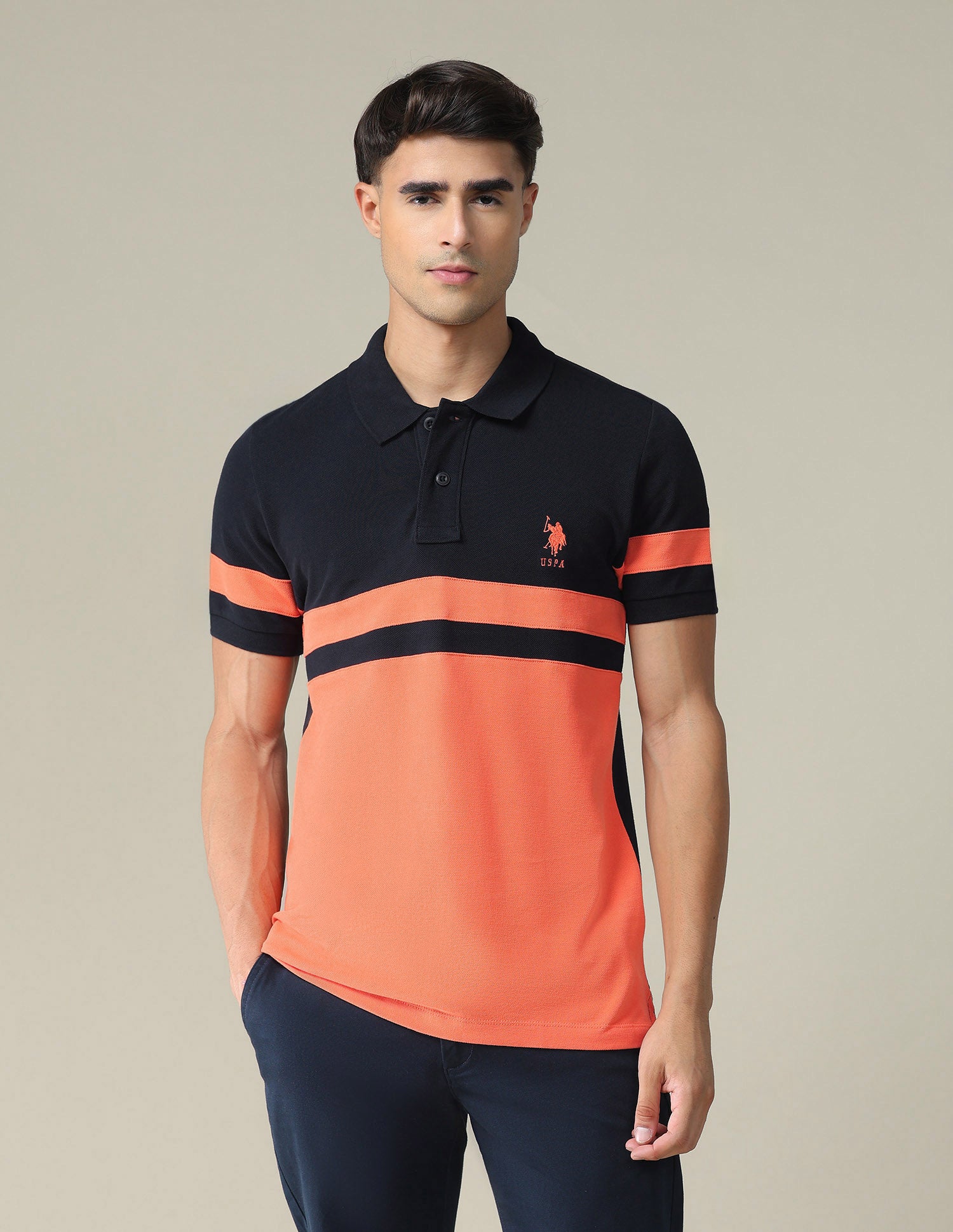 Colour Block Polo Shirt Navy - U.S. POLO ASSN. | Large
