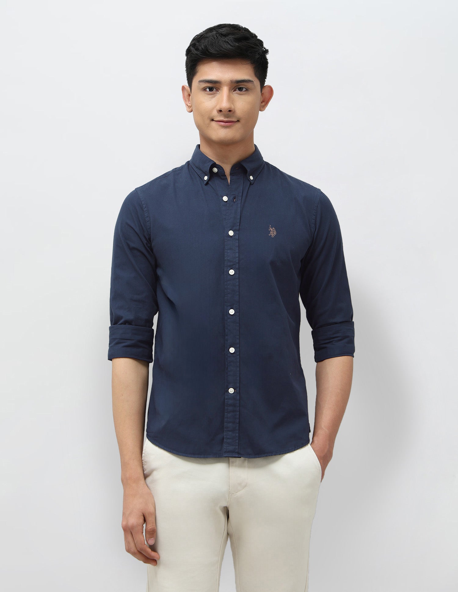 Solid Pure Cotton Shirt Navy - U.S. POLO ASSN. | Large