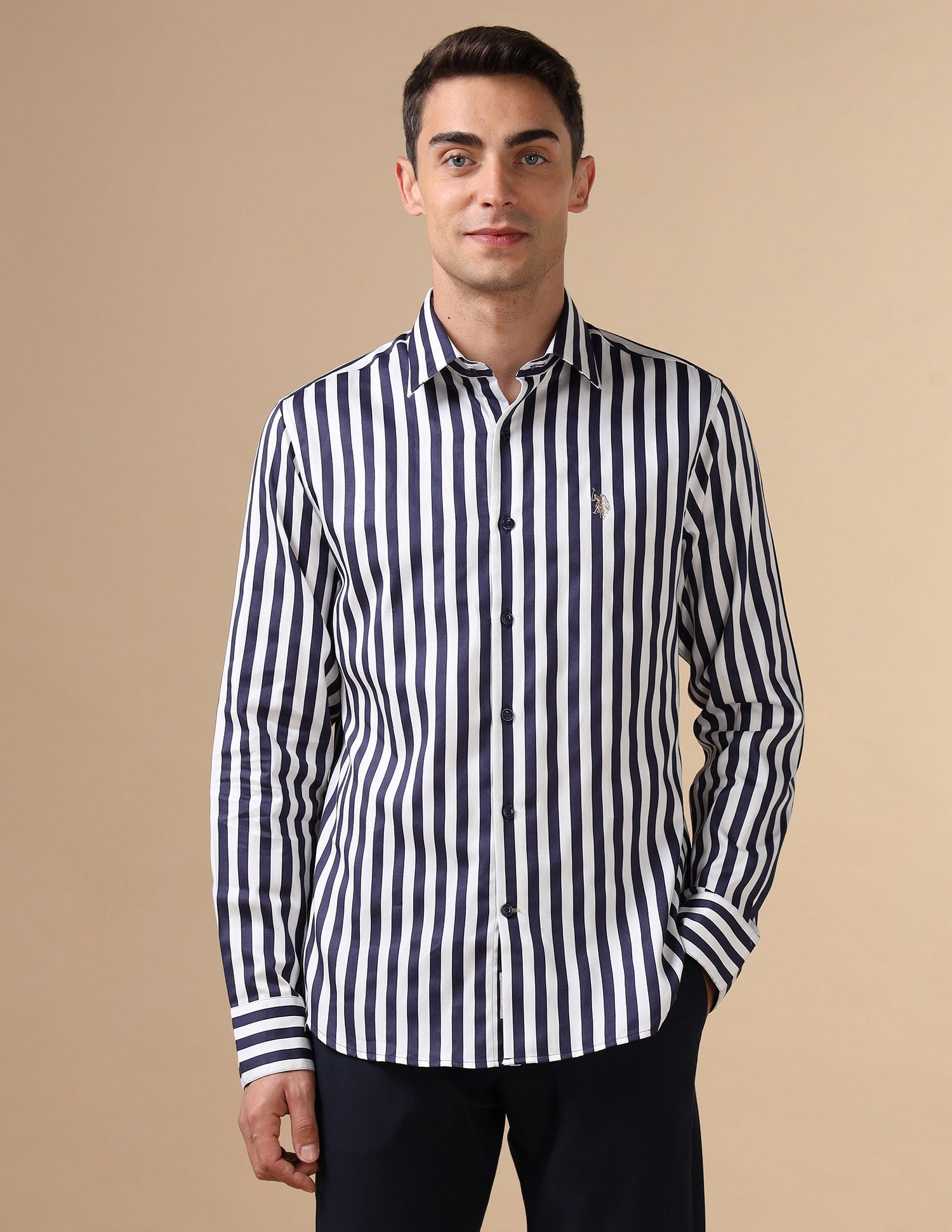 Vertical Striped Pure Cotton Shirt Navy - U.S. POLO ASSN. | Large