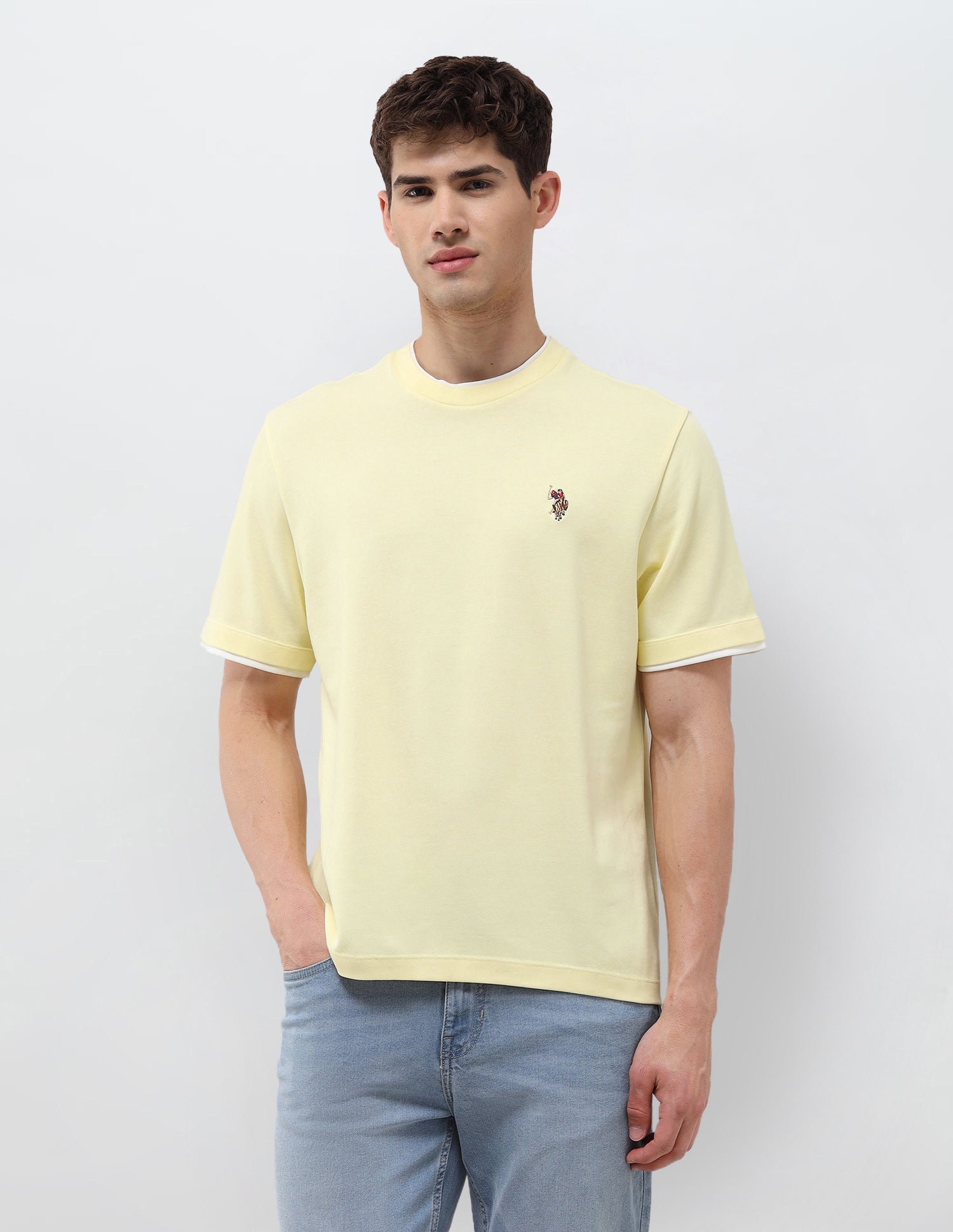 Solid Slim Fit T-Shirt Light Yellow - U.S. Polo Assn. India | Large