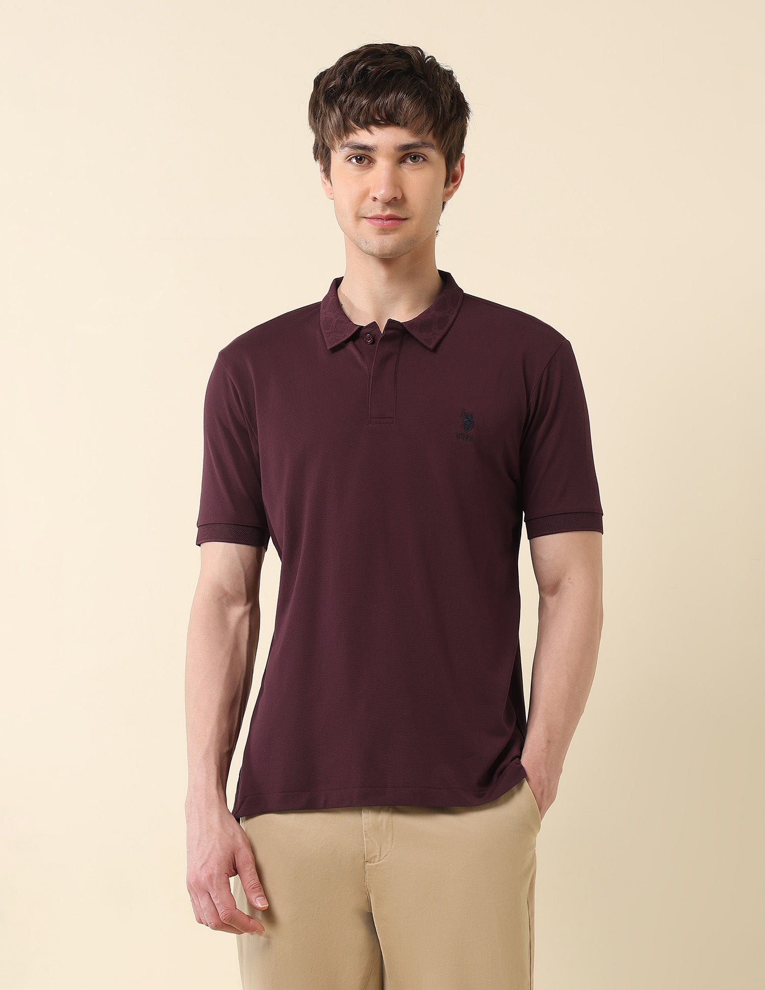 Solid Slim Fit Varsity Polo Shirt Maroon - U.S. Polo Assn. India | Large