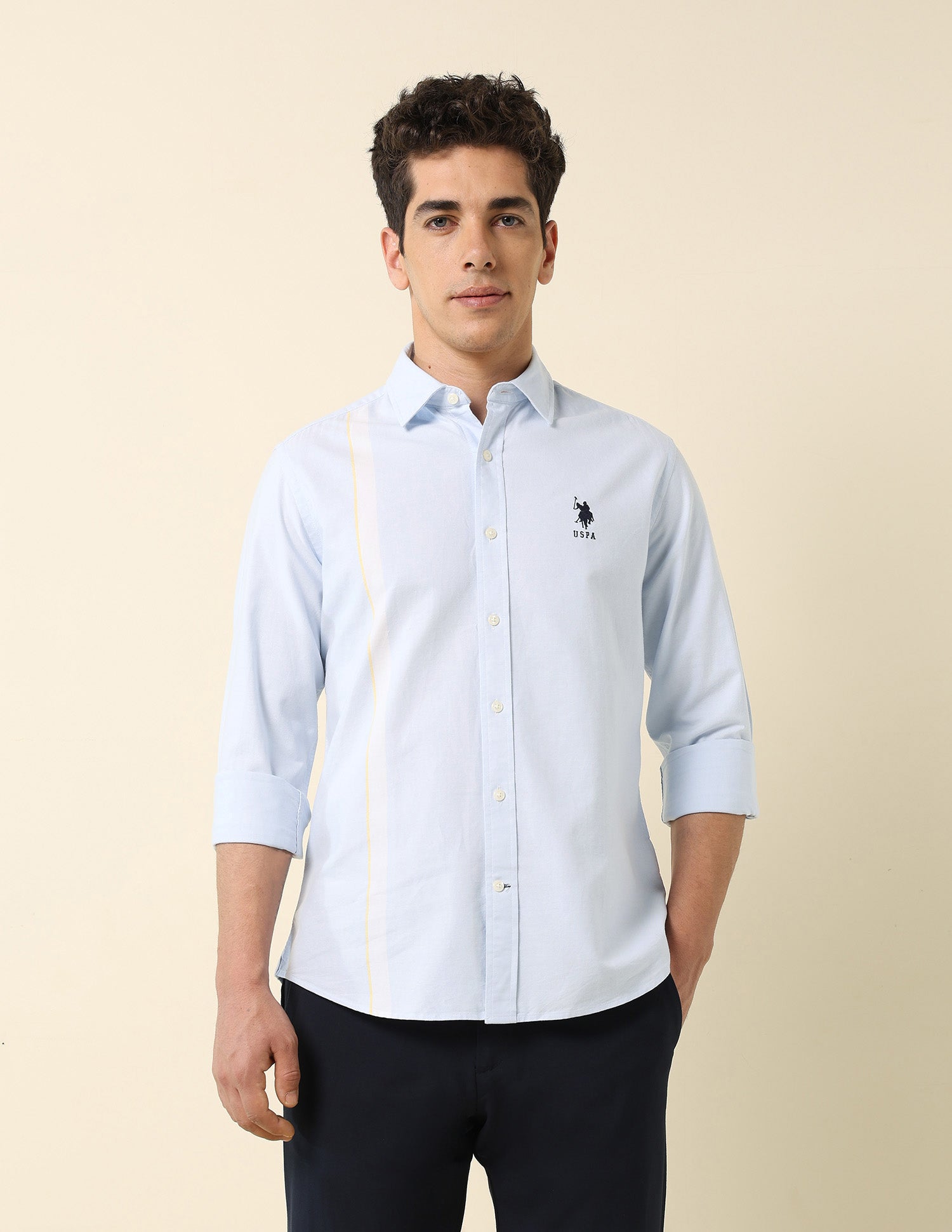 Pure Cotton Vertical Striped Shirt Light Blue - U.S. POLO ASSN. | Large
