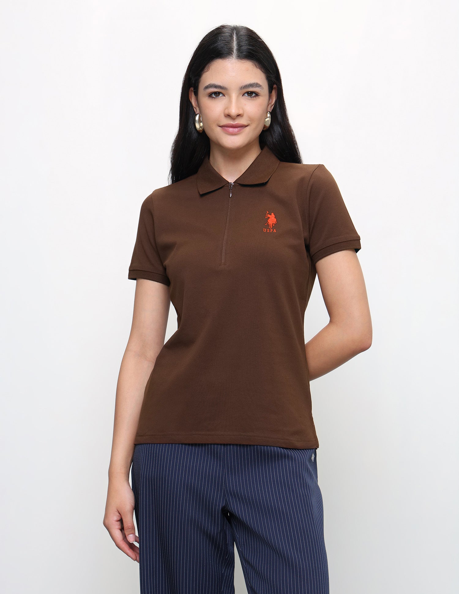 Solid Regular Fit Polo Shirt Brown - U.S. Polo Assn. India | Large