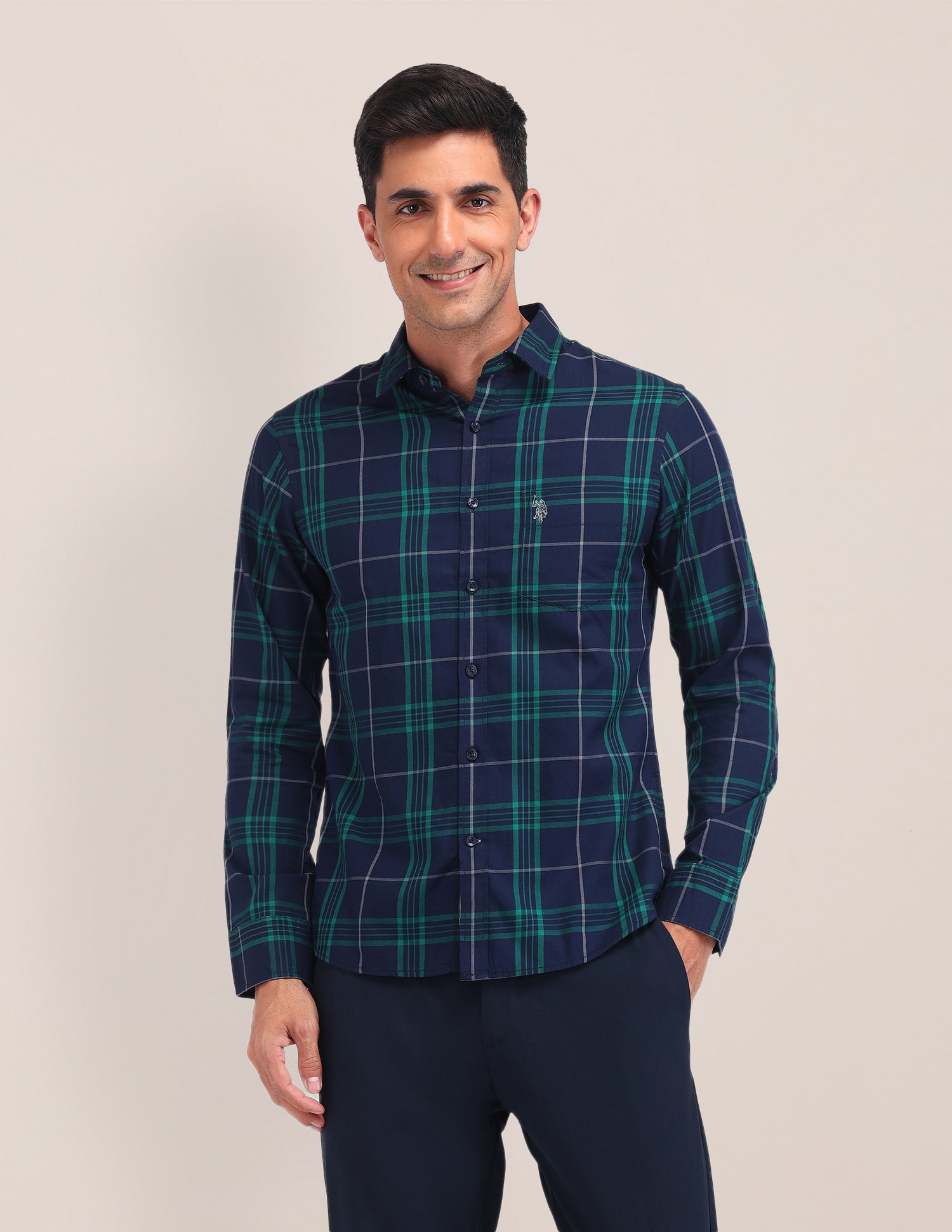 Midscale Checked Tailored Fit Shirt Navy - U.S. Polo Assn. India | Large