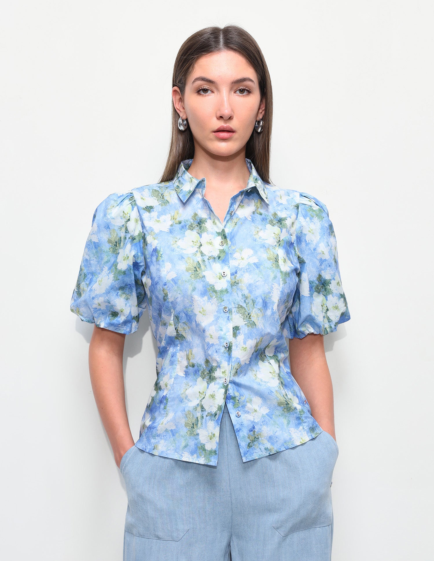 Floral Printed Fitted Puff Sleeve Shirt Multicolour - U.S. Polo Assn. India | Large