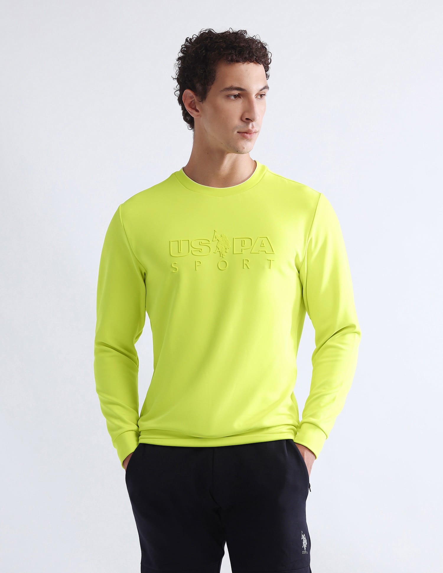 Brand Embossed Regular Fit Active Sweatshirt Green - U.S. Polo Assn. India | Large