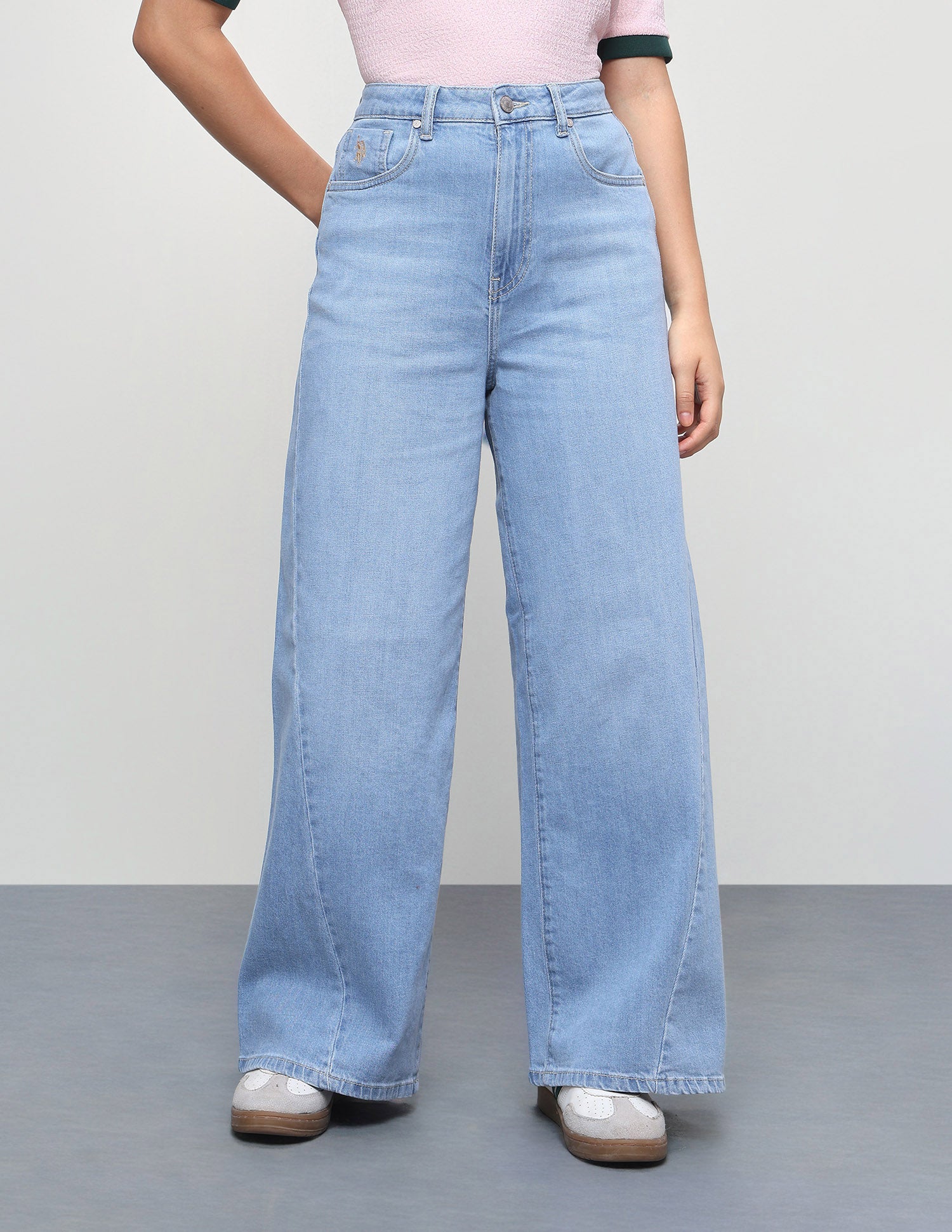 Light Washed Wide Leg Fit Jeans Light Blue - U.S. Polo Assn. India | Large