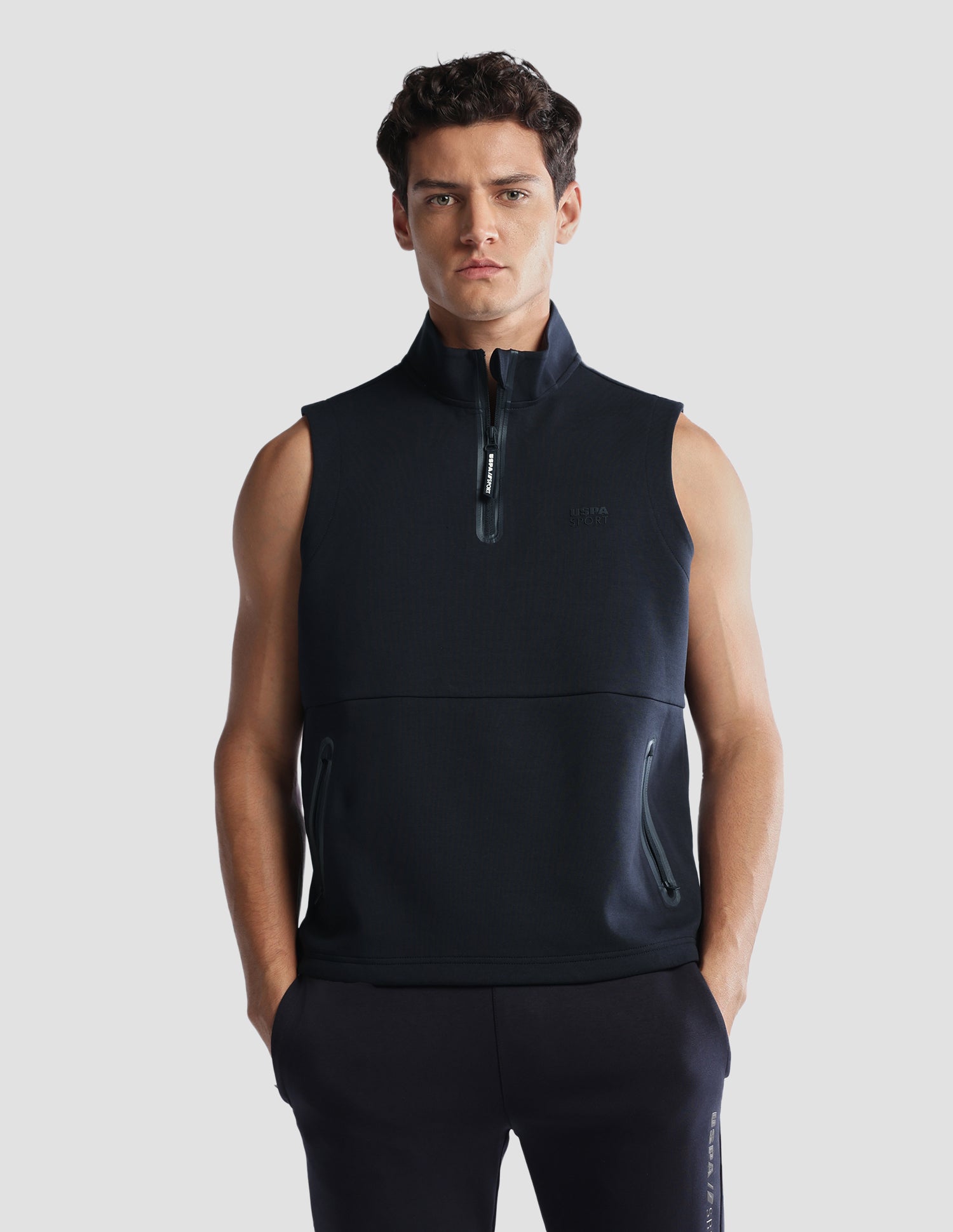 Solid Regular Fit Active Sweatshirt Navy - U.S. Polo Assn. India | Large