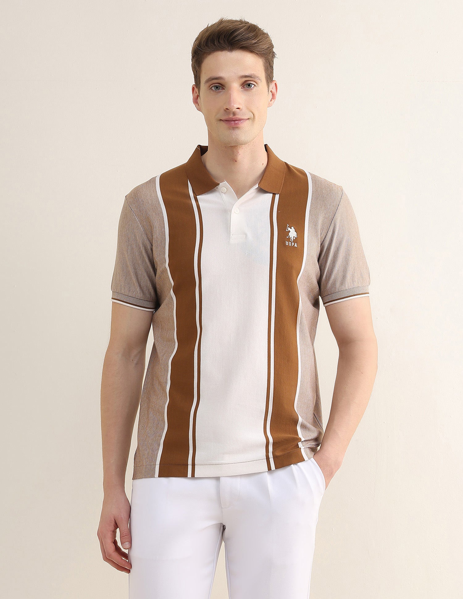 Colourblocked Slim Fit Polo Shirt Brown - U.S. Polo Assn. India | Large