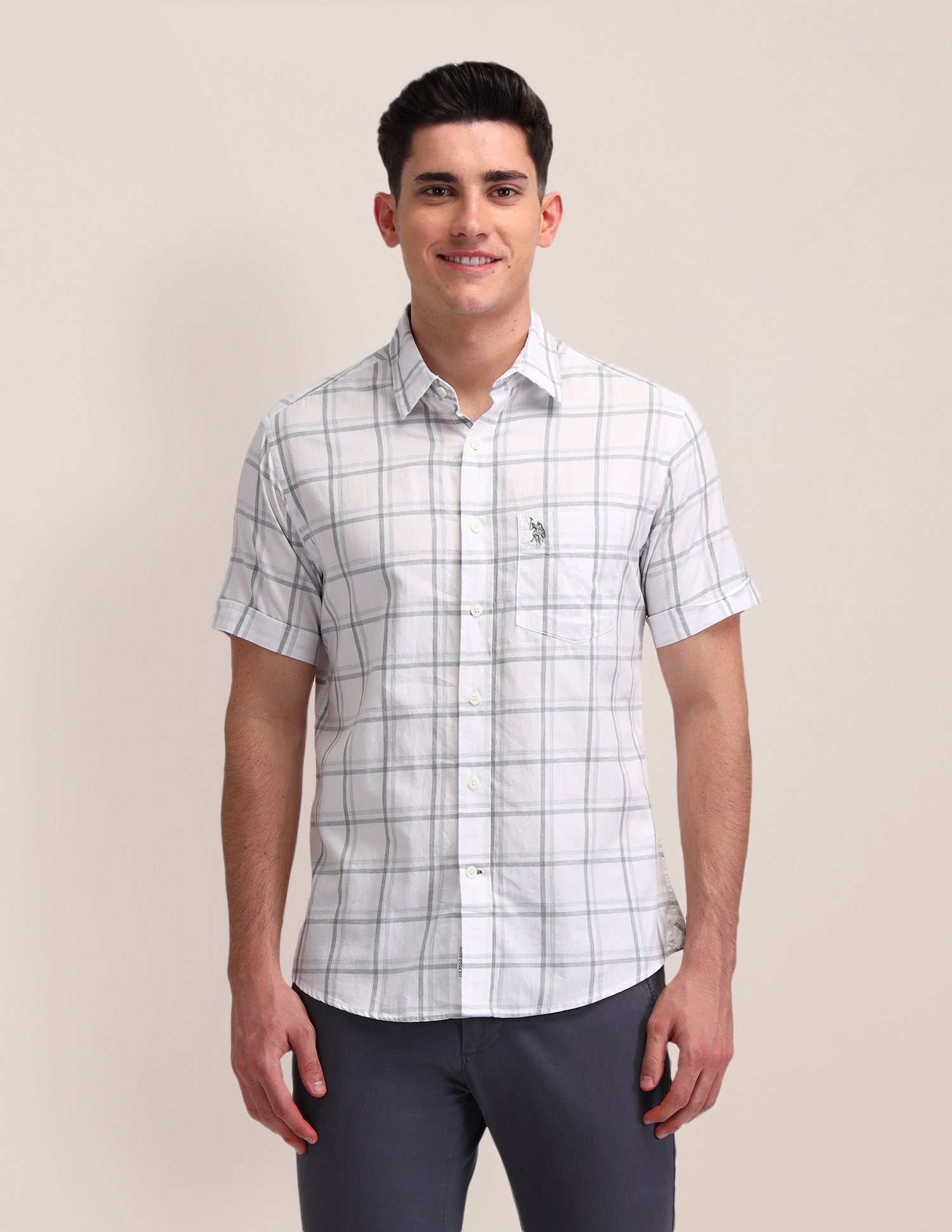 Dupplin Checked Tailored Fit Shirt White - U.S. Polo Assn. India | Large