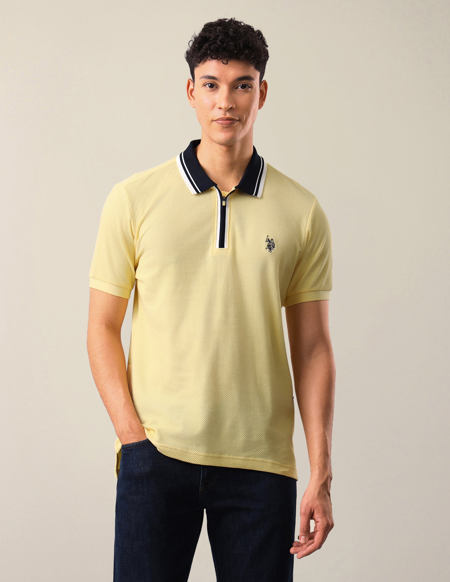 Textured Slim Fit Polo Shirt Yellow - U.S. Polo Assn. India | Large