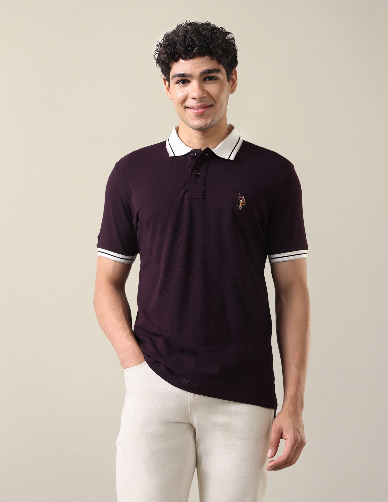 Solid Slim Fit Polo Shirt Purple - U.S. Polo Assn. India | Large