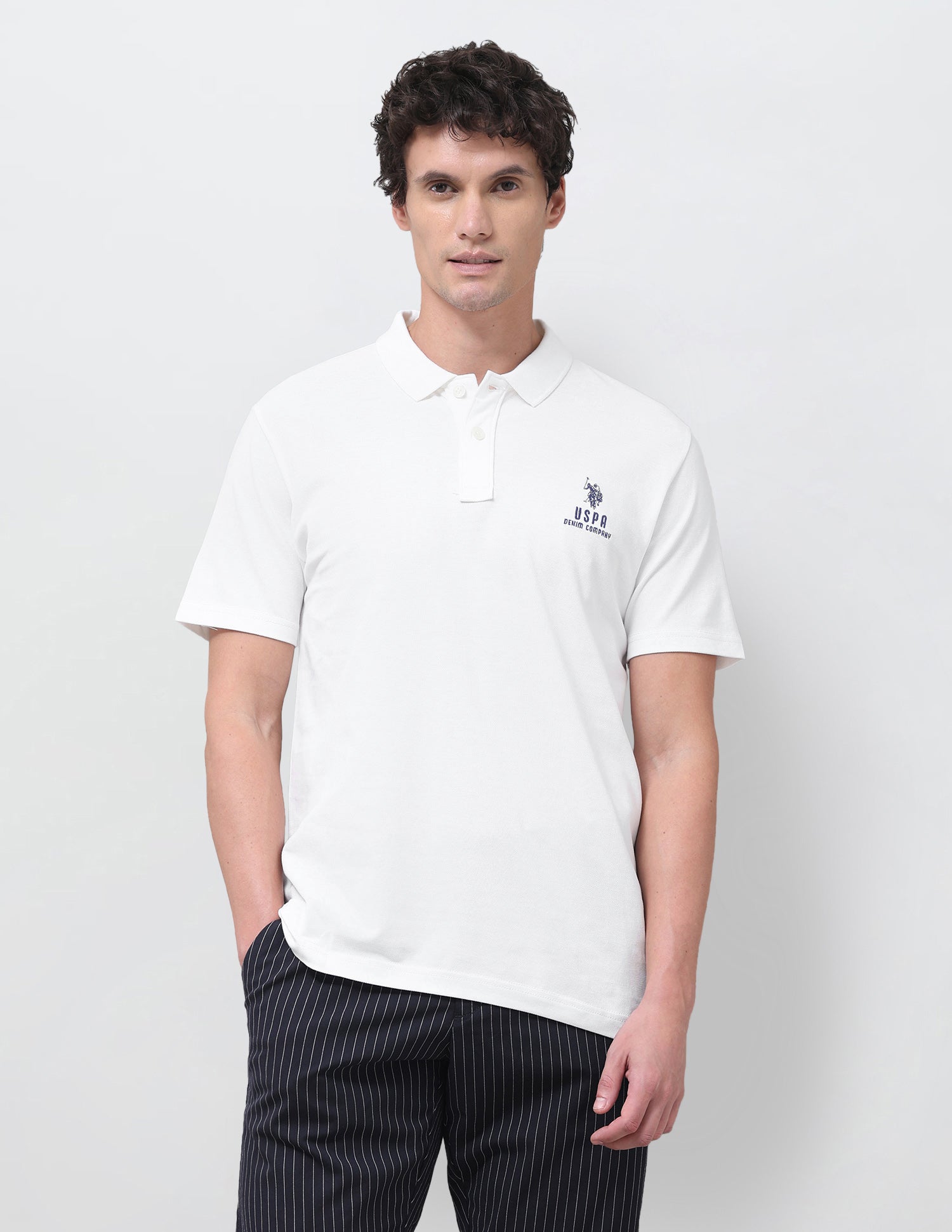 Solid Slim Fit Polo Shirt Ivory - U.S. Polo Assn. India | Large