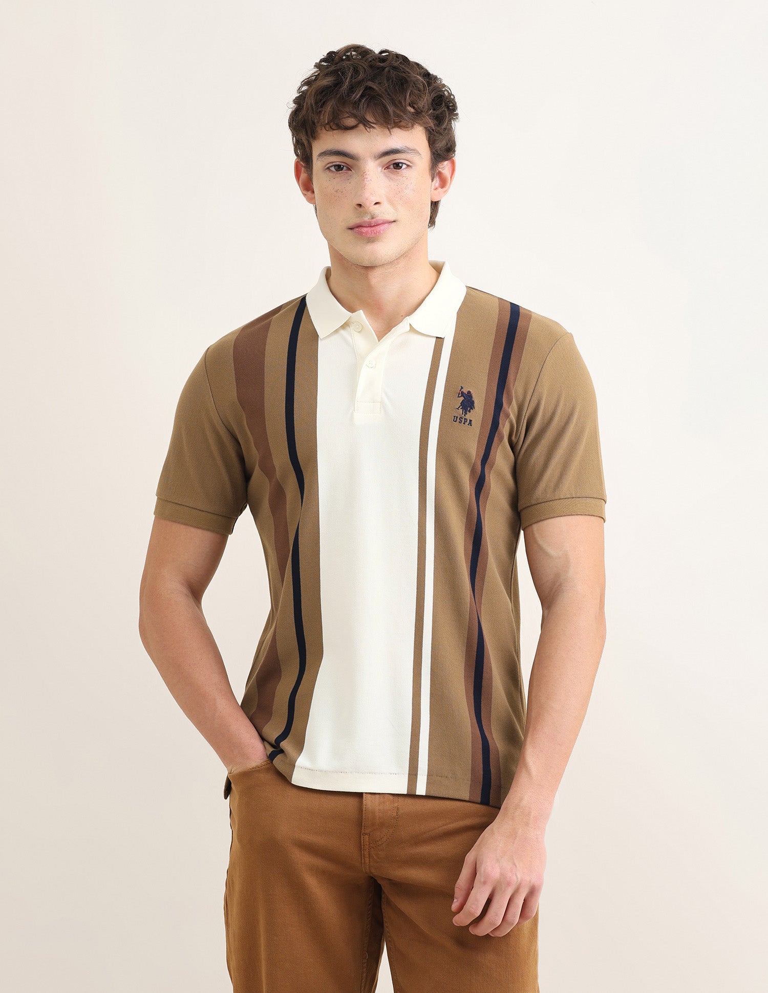 Sotogrande Vertical Striped Polo Shirt Brown - U.S. Polo Assn. India | Large