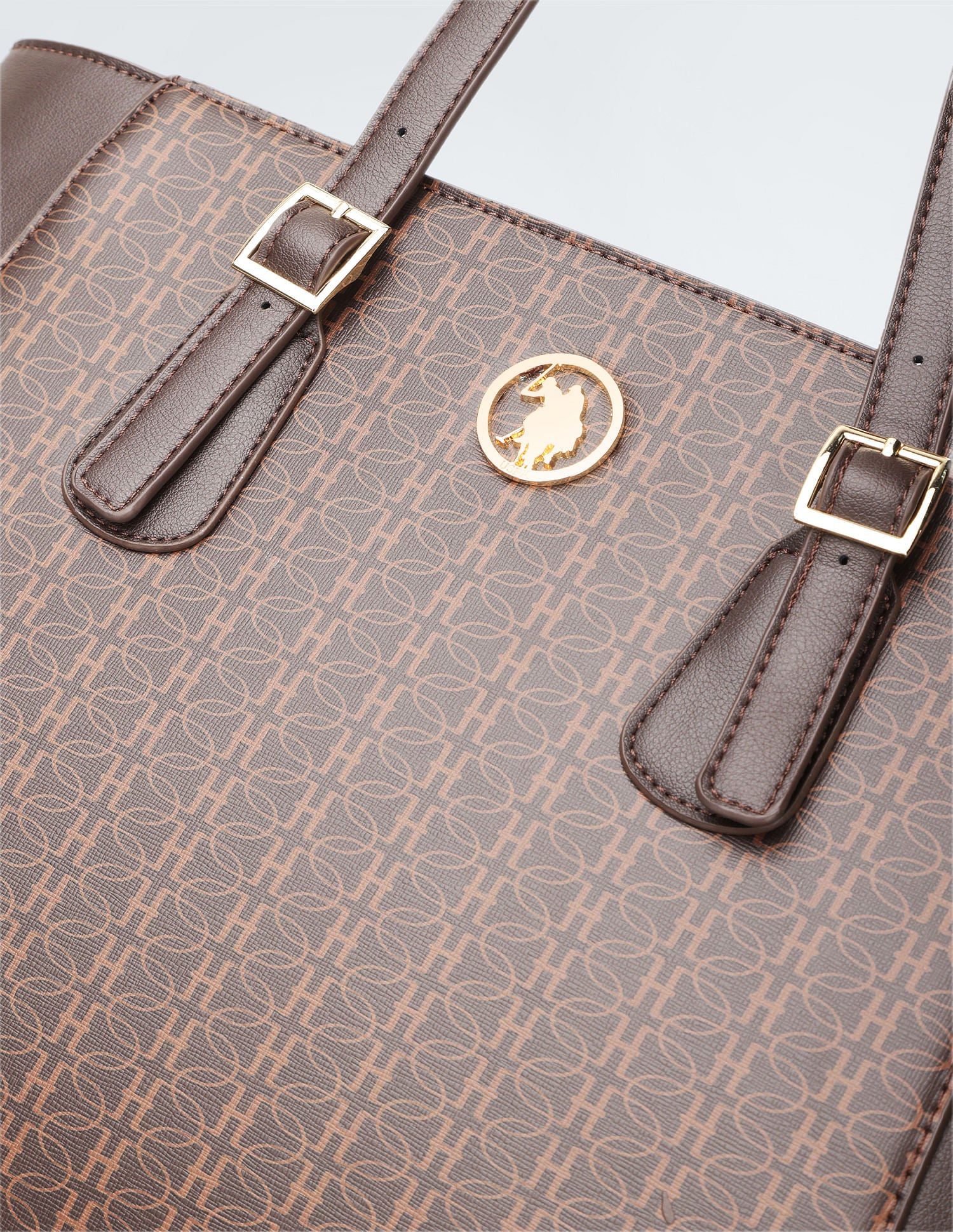 Geometric Print Panelled Tote Bag Brown - U.S. POLO ASSN. | Large