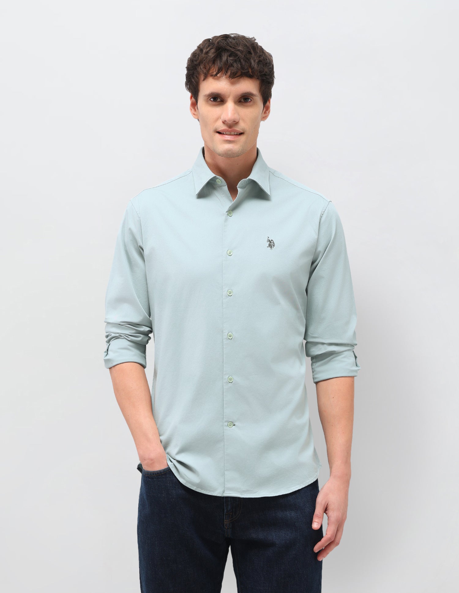 Twill Solid Shirt Light Green - U.S. Polo Assn. India | Large