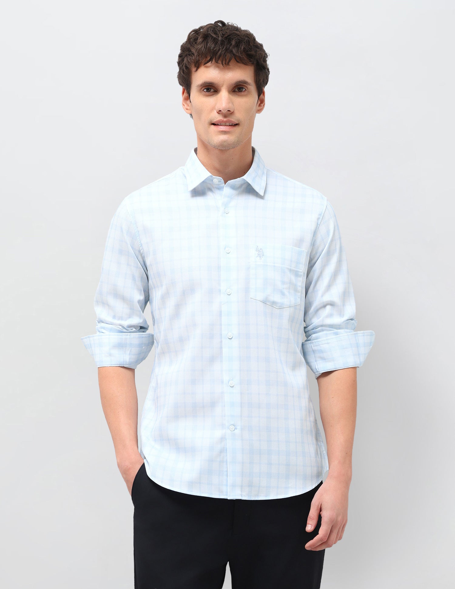 Tartan Checked Dobby Shirt Light Blue - U.S. Polo Assn. India | Large