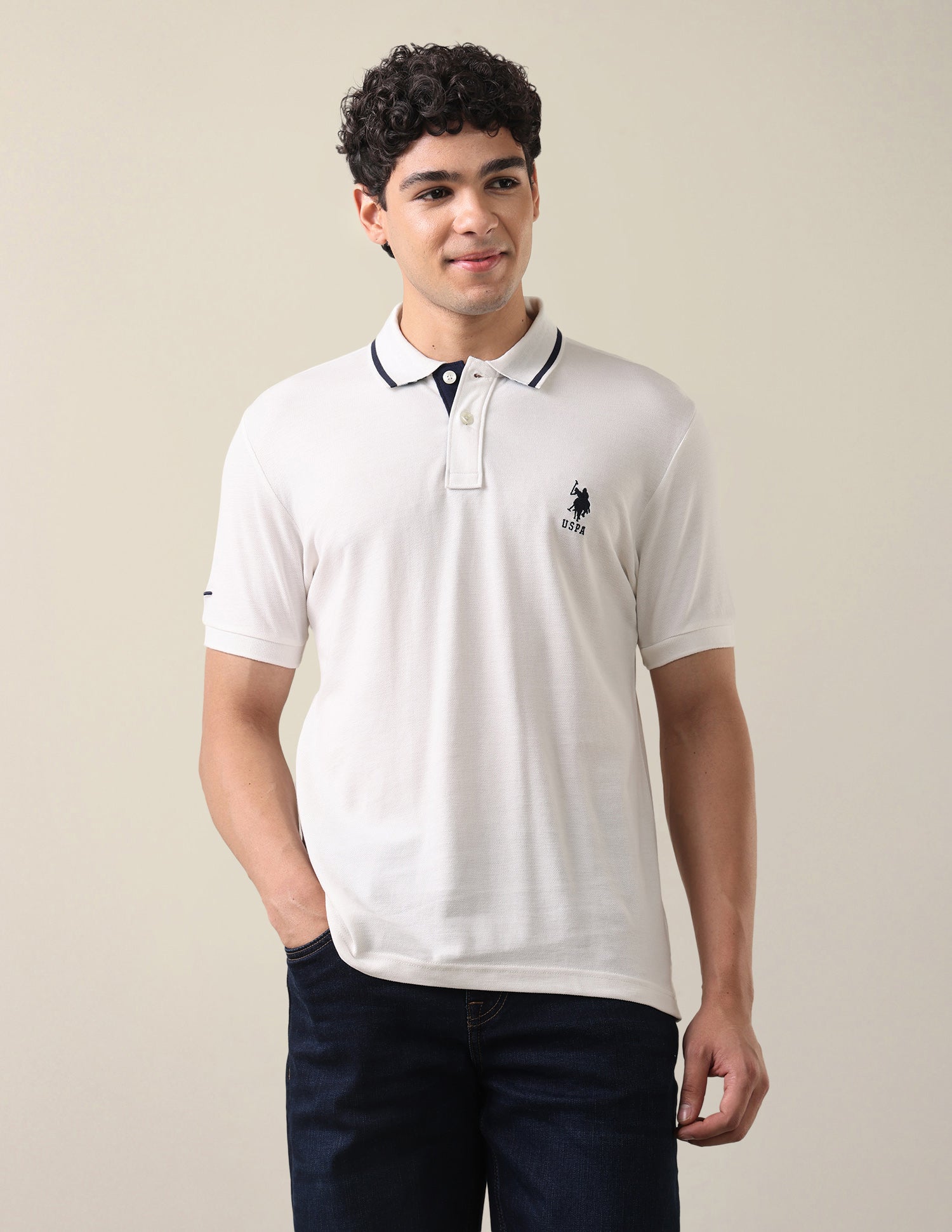 Solid Slim Fit Polo Shirt Ivory - U.S. Polo Assn. India | Large