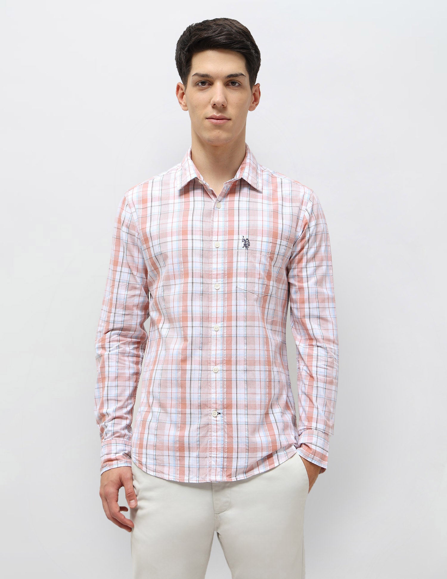 Tartan Checked Seersucker Shirt Rust - U.S. Polo Assn. India | Large