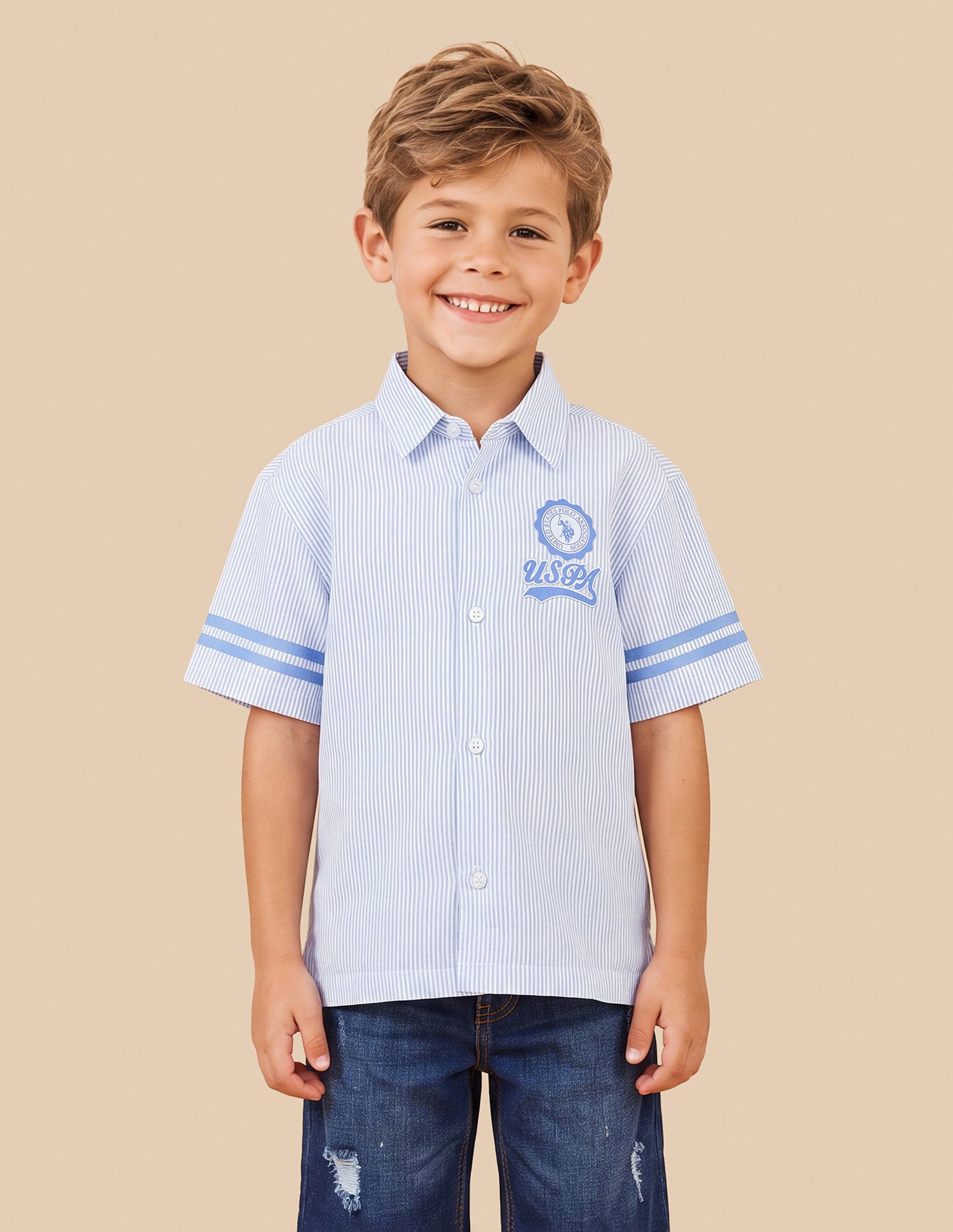 Vertical Striped Boxy Fit Shirt Light Blue - U.S. Polo Assn. India | Large