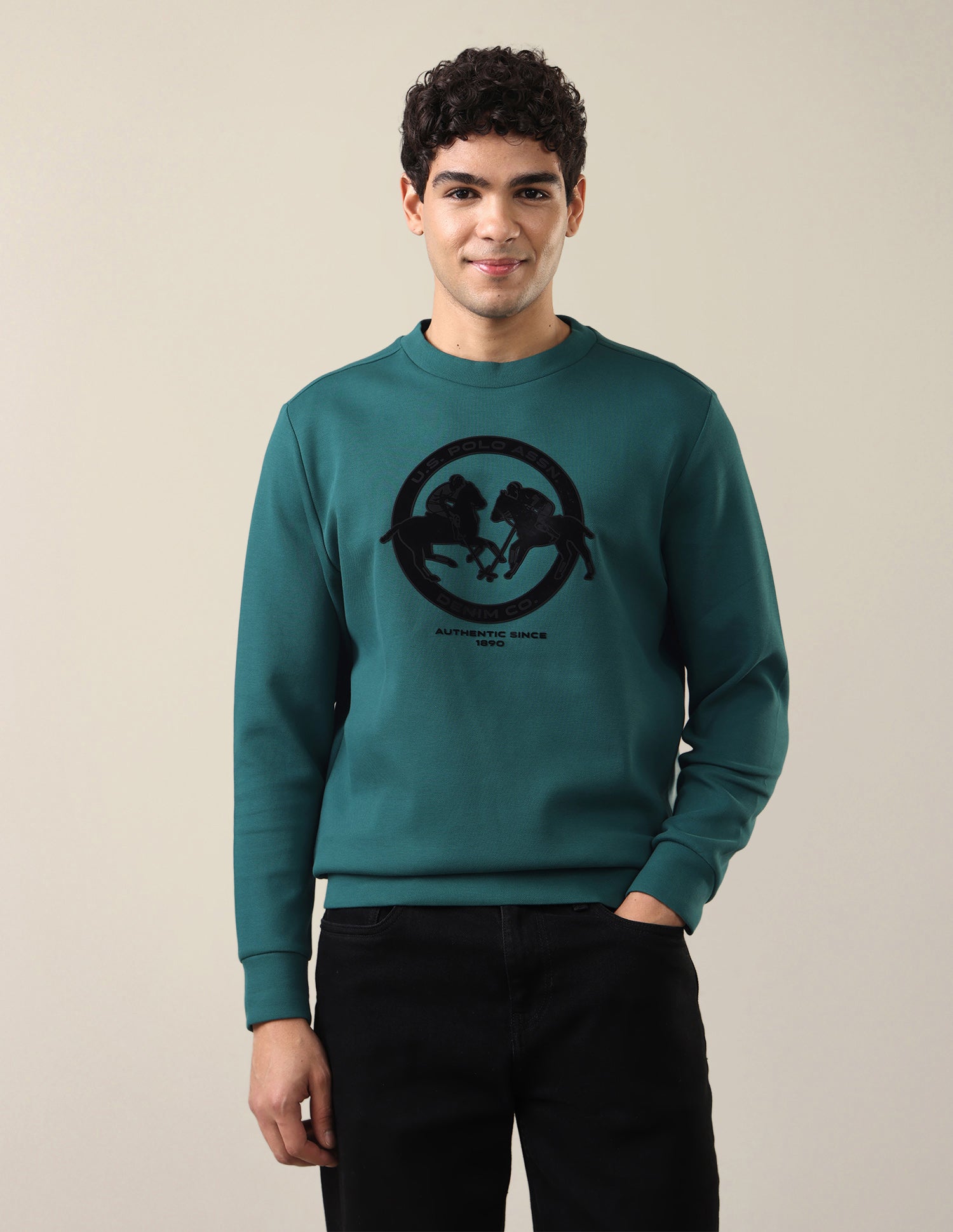 Graphic Brand Applique Regular Fit Sweatshirt Teal - U.S. Polo Assn. India | Large