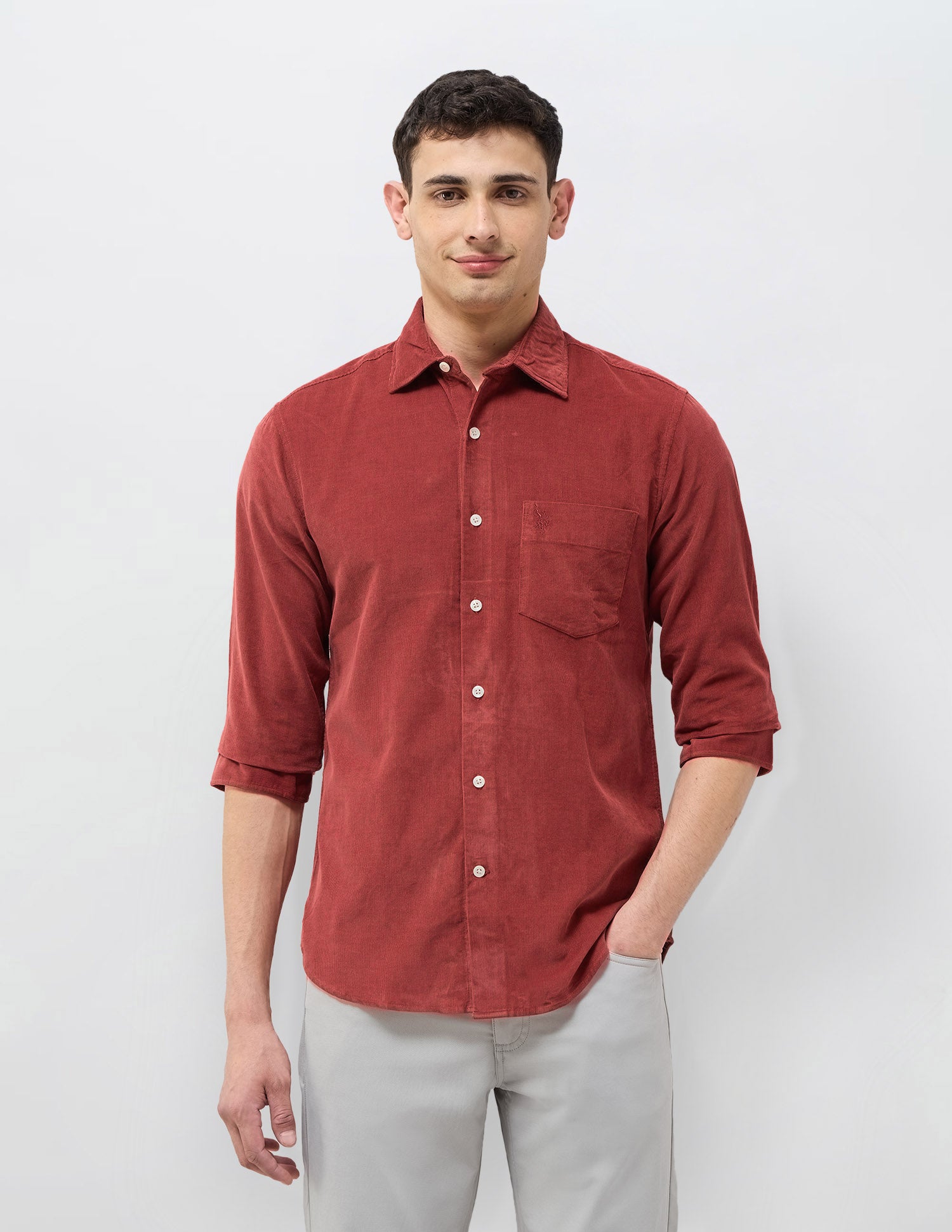 Corduroy Tailored Fit Shirt Rust - U.S. POLO ASSN. | Large