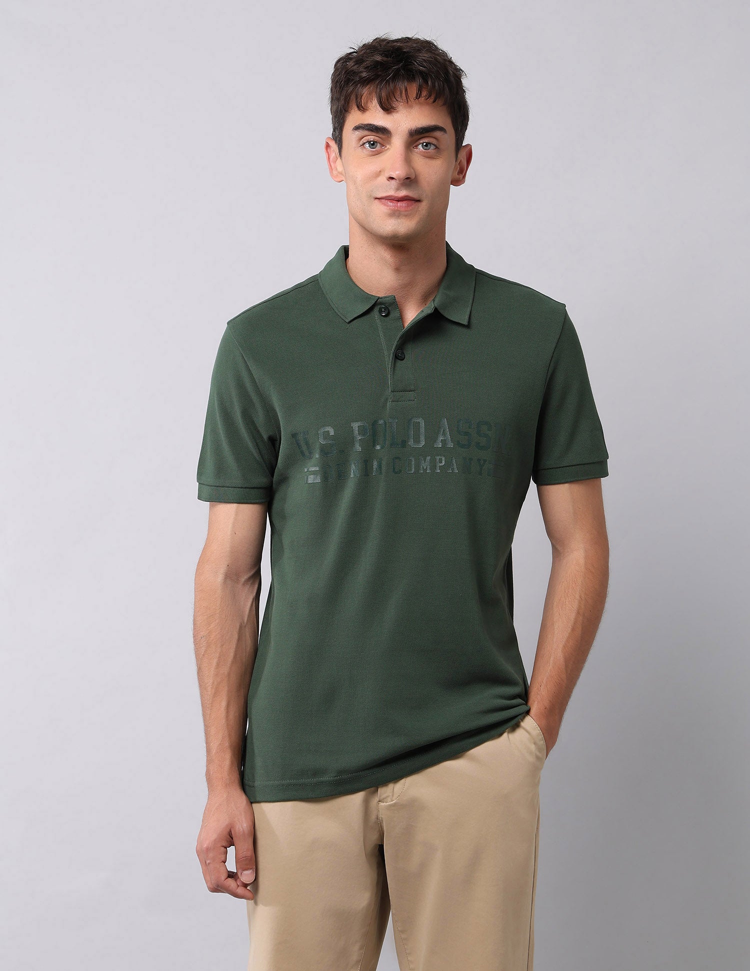 Brand Printed Muscle Fit Polo Shirt Olive - U.S. Polo Assn. India | Large