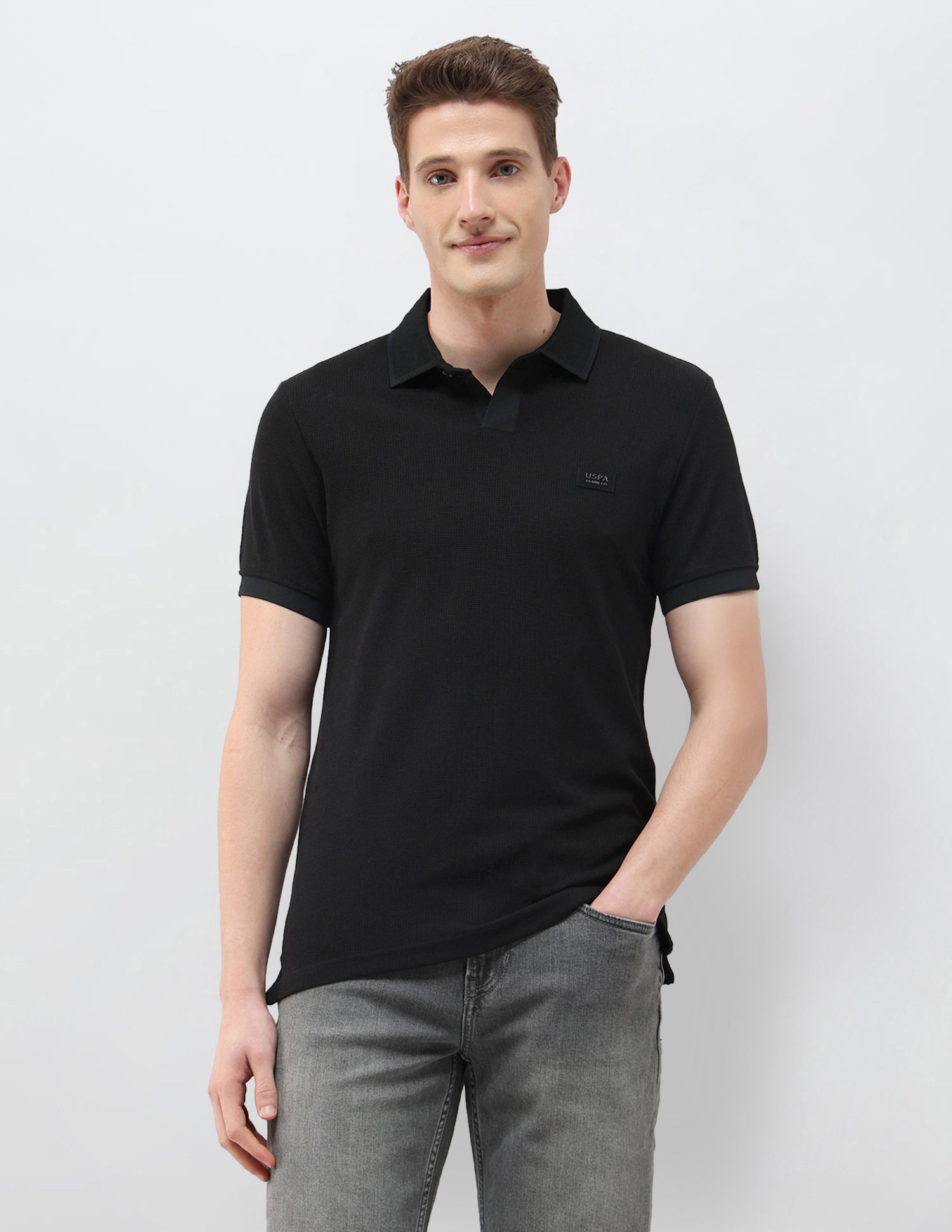 Textured Black & Gold Slim Fit Polo Shirt Black - U.S. Polo Assn. India | Large
