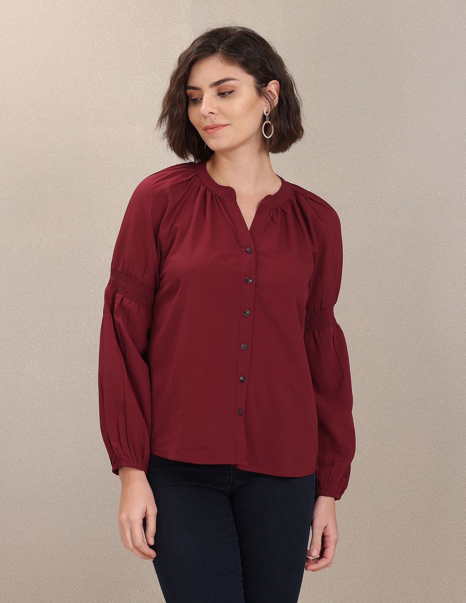 Mandarin Collar Peasant Sleeve Evening Top Rust - U.S. POLO ASSN. | Large