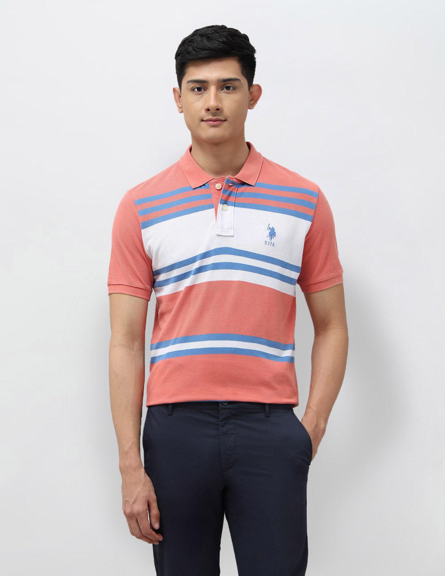 Horizontal Striped Slim Fit Polo Shirt Turquoise - U.S. POLO ASSN. | Large