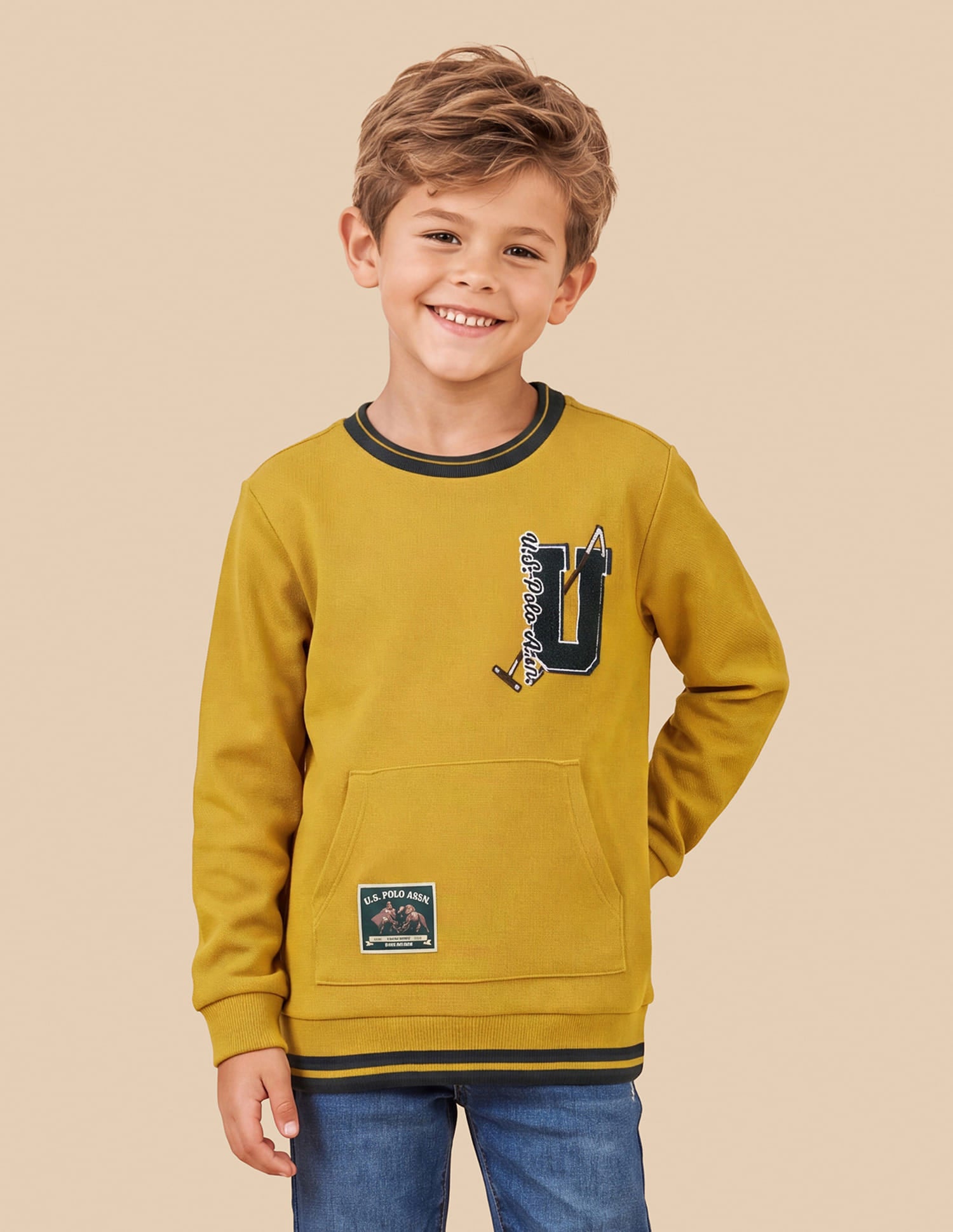Brand Applique Regular Fit Sweatshirt Yellow - U.S. Polo Assn. India | Large