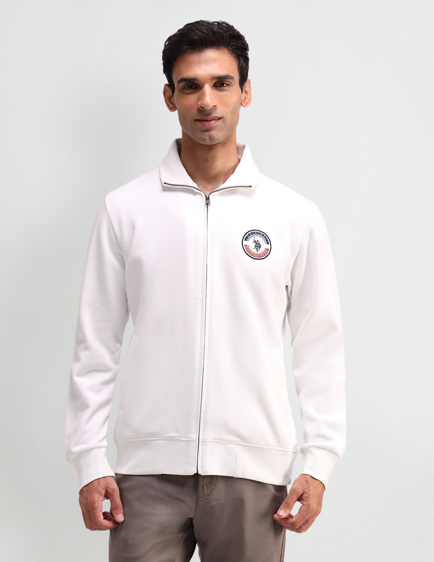 Solid High Neck Sweatshirt Ivory - U.S. Polo Assn. India | Large