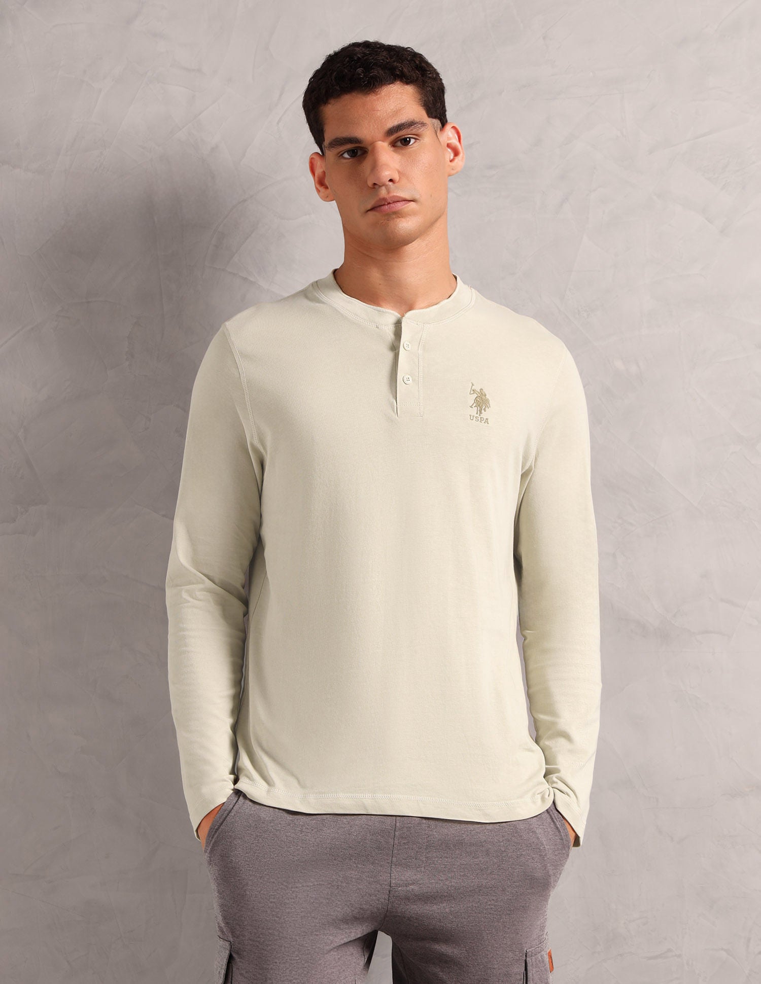 Pure Cotton I694 Lounge Henley T-Shirt - Pack Of 1 Off White - U.S. POLO ASSN. | Large