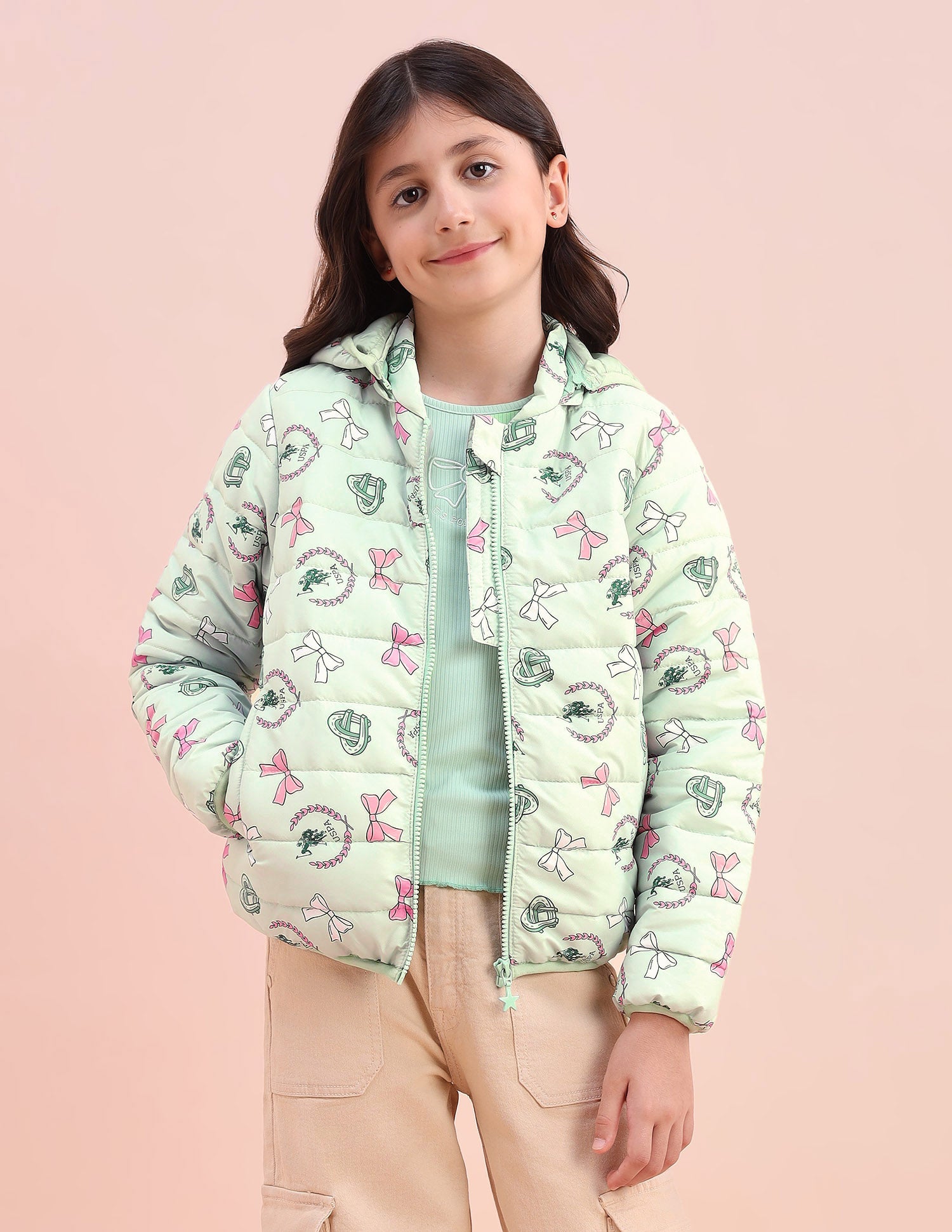 Graphic Printed Puffer Jacket Green - U.S. POLO ASSN. | Large