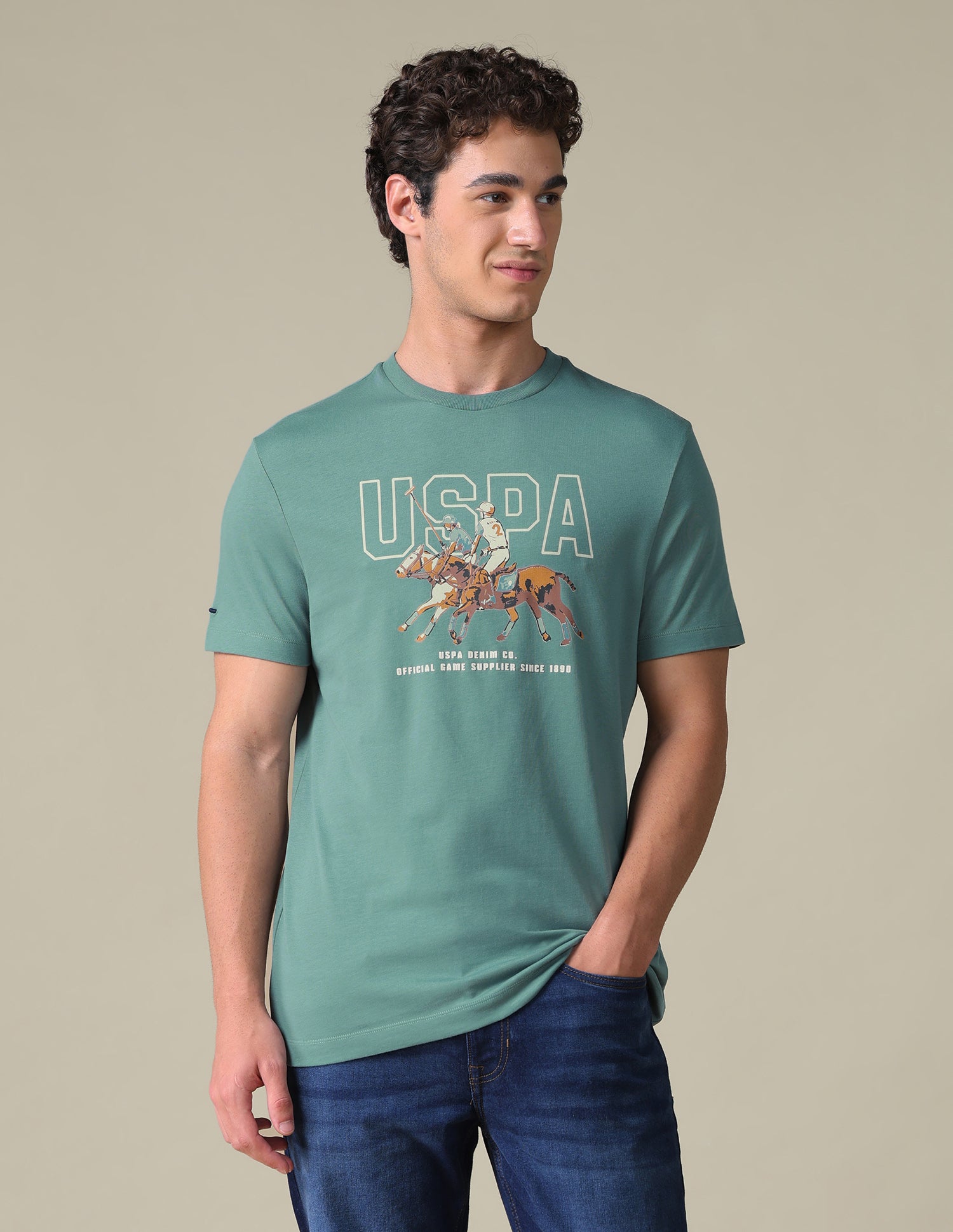 Slim Fit Graphic Brand Printed T-Shirt Green - U.S. Polo Assn. India | Large