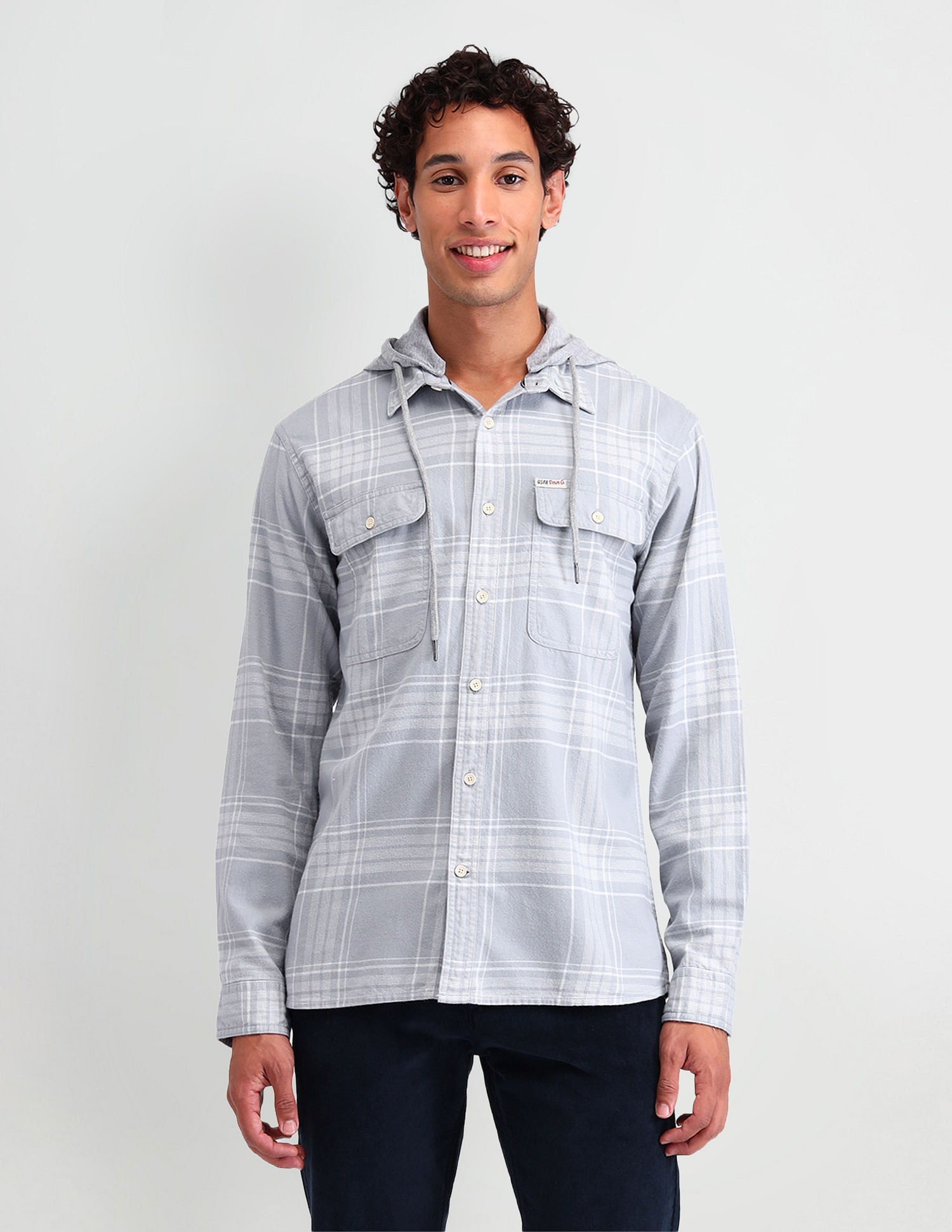 Manhattan Slim Fit Checked Shirt Grey - U.S. Polo Assn. India | Large