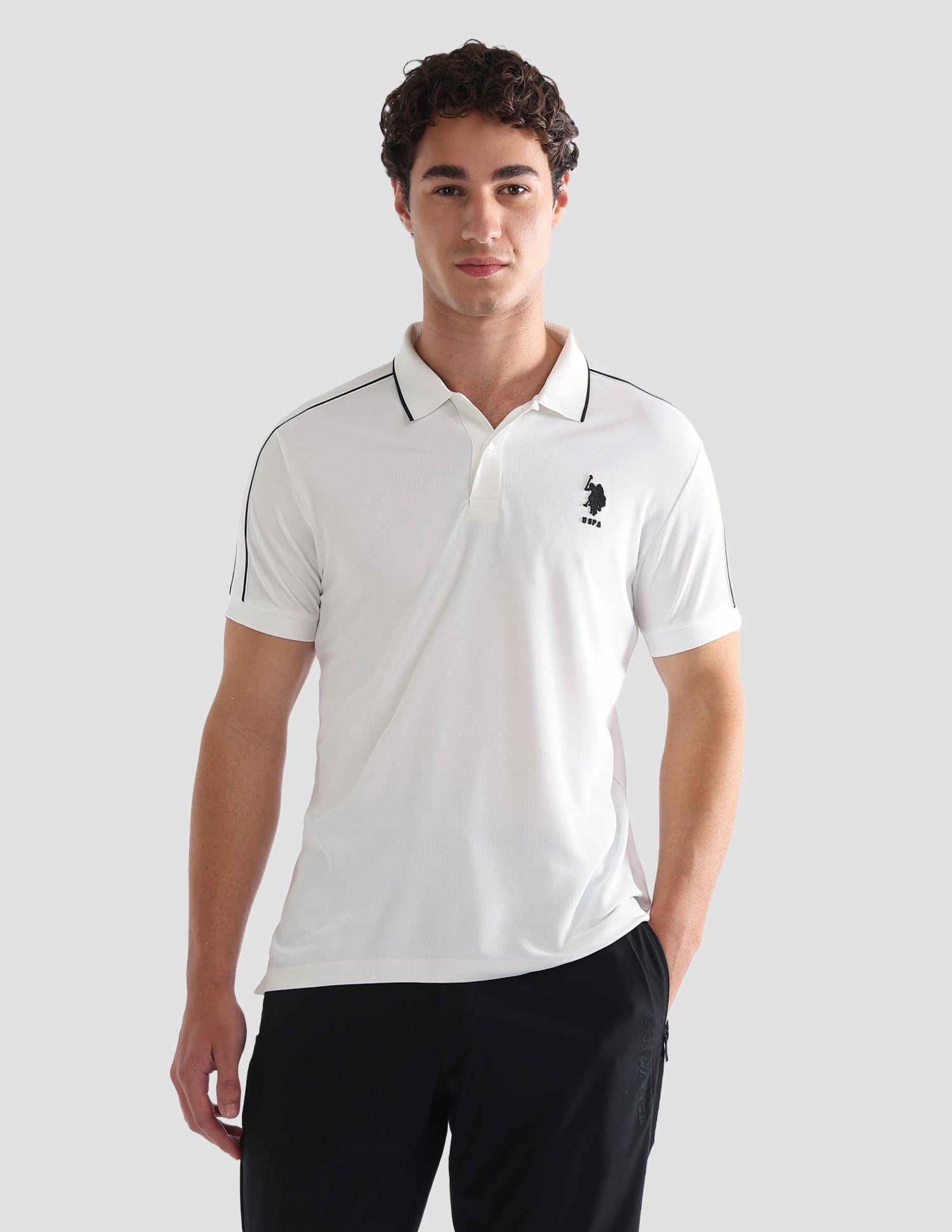 Solid Slim Fit Active Polo Shirt Off White - U.S. Polo Assn. India | Large