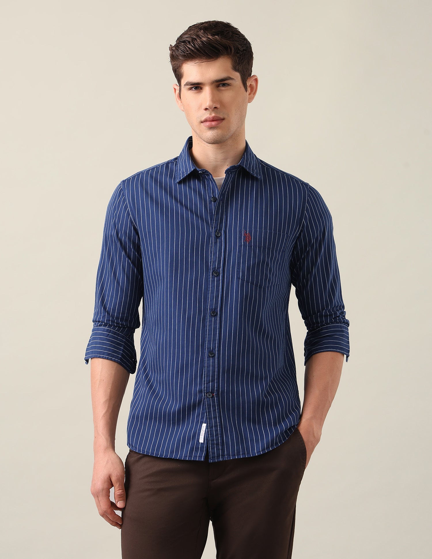 Vertical Striped Twill Shirt Dark Blue - U.S. Polo Assn. India | Large